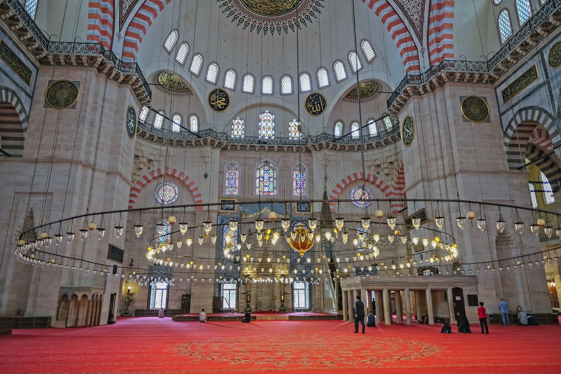 ISTANBUL, TURKEY - MAY 28 : Interior view of the Suleymaniye Mosque in Istanbul Turkey on May 28, 2018