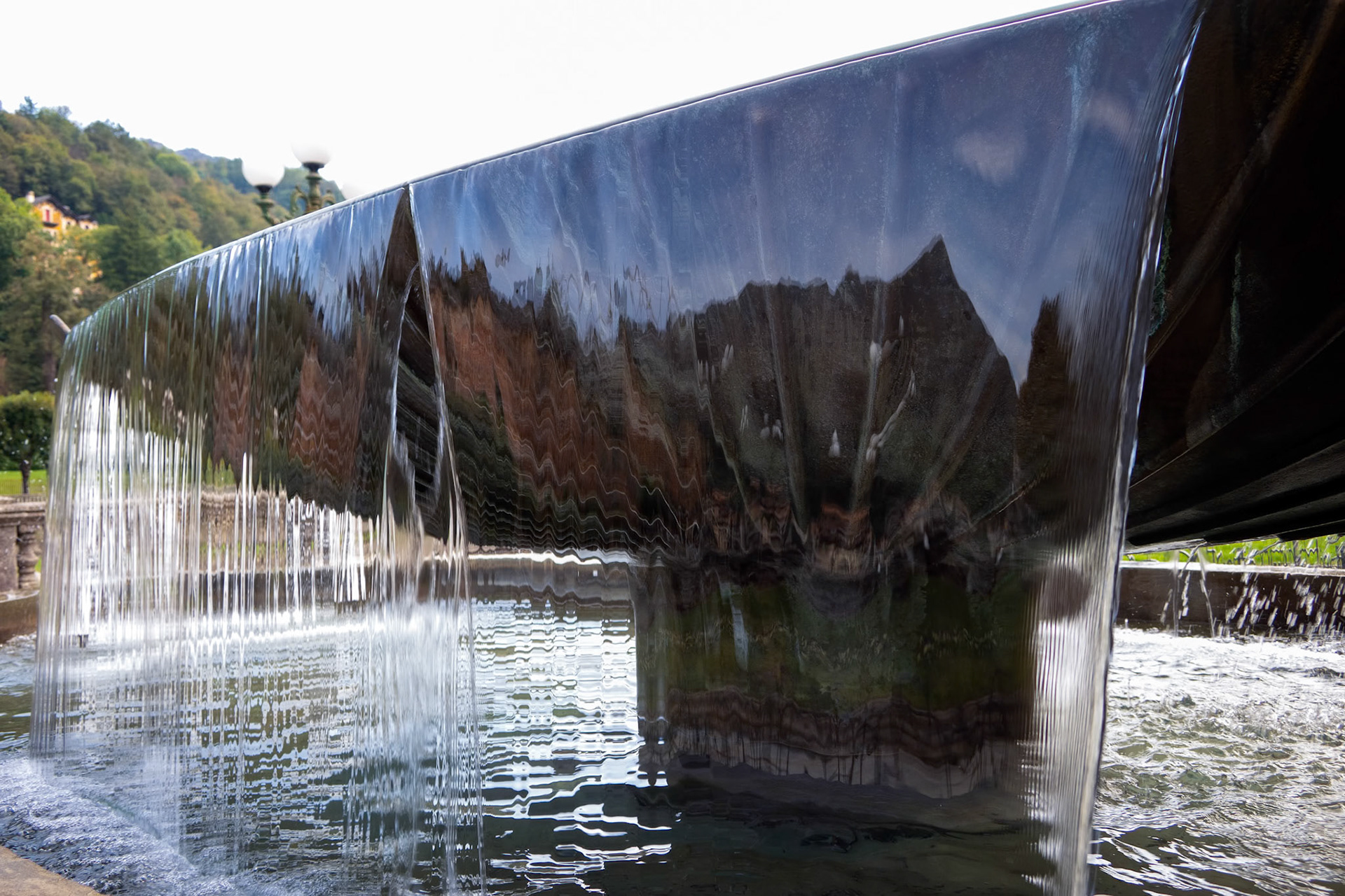 SAN PELLEGRINO, LOMBARDY/ITALY - OCTOBER 5 : View of a modern fountain in San Pellegrino Lombardy Italy on October 5, 2019