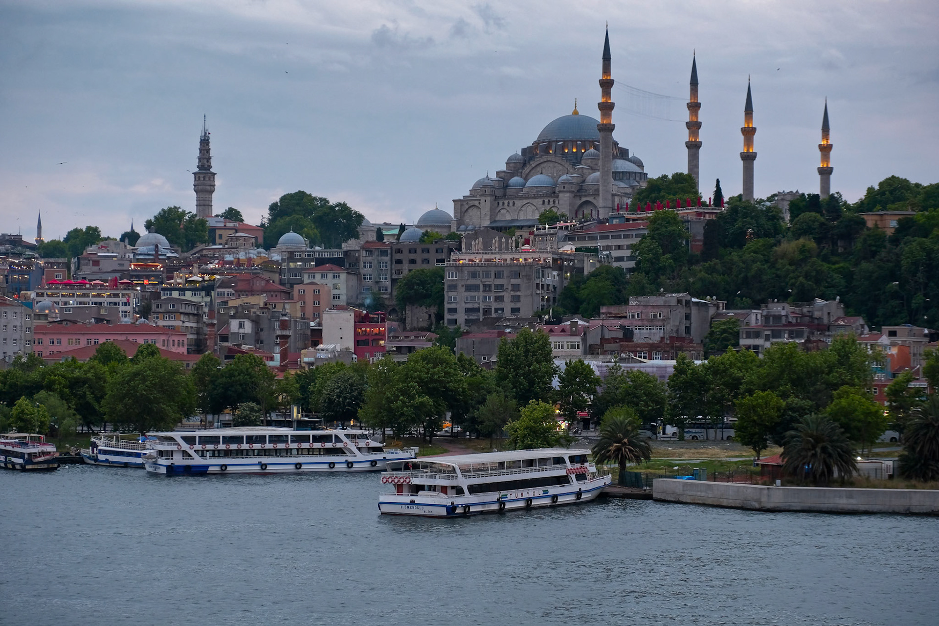 ISTANBUL, TURKEY - MAY 29 : View of buildings and boats along the Bosphorus in Istanbul Turkey on May 29, 2018