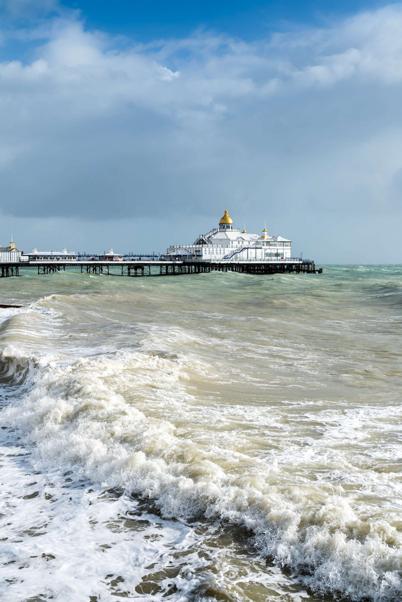 EASTBOURNE, EAST SUSSEX/UK - OCTOBER 21 : Tail End of Storm Brian Racing Past Eastbourne Pier in East Sussex on October 21, 2017