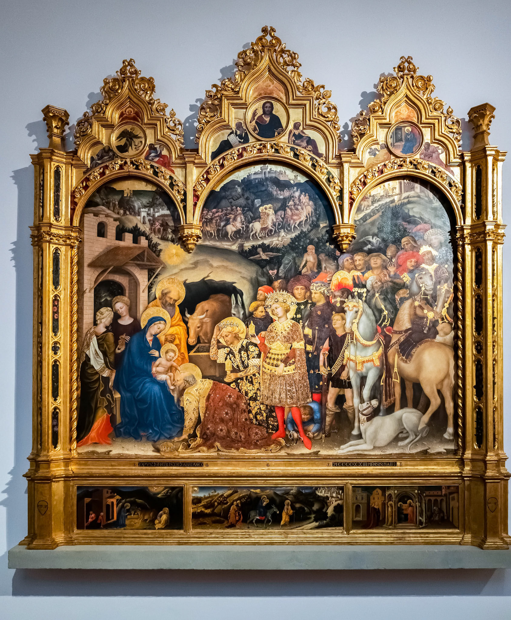 FLORENCE, TUSCANY/ITALY - OCTOBER 19 : Adoration of the Magi by Gentile da Fabriano in the Uffizi gallery in Florence on October 19, 2019