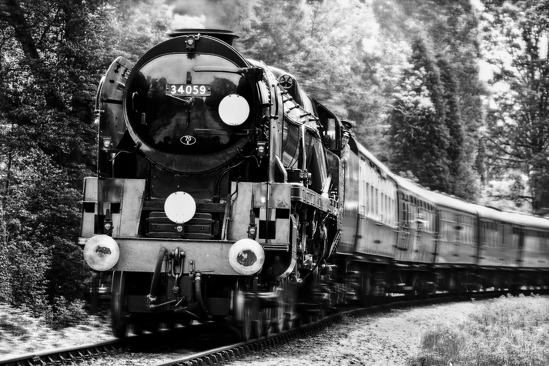Rebuilt Bulleid Light Pacific No. 34059 Steam Locomotive near Kingscote Station