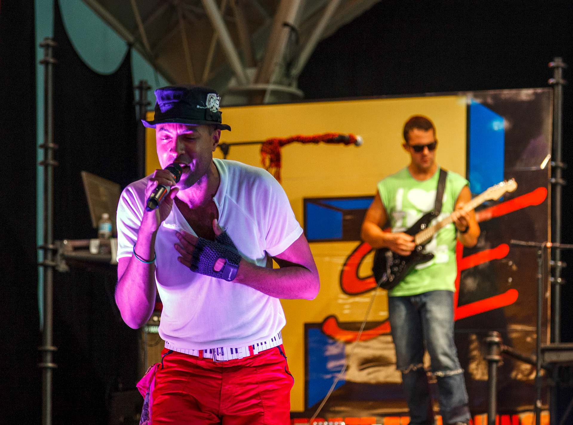 Group Playing at the Fremont Light Experience in Las Vegas