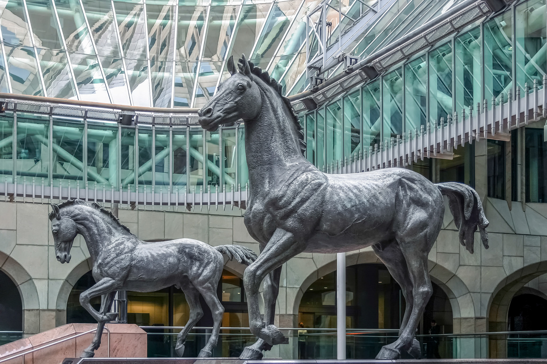 Statues of Two Magnificent Horses at Minster Court London