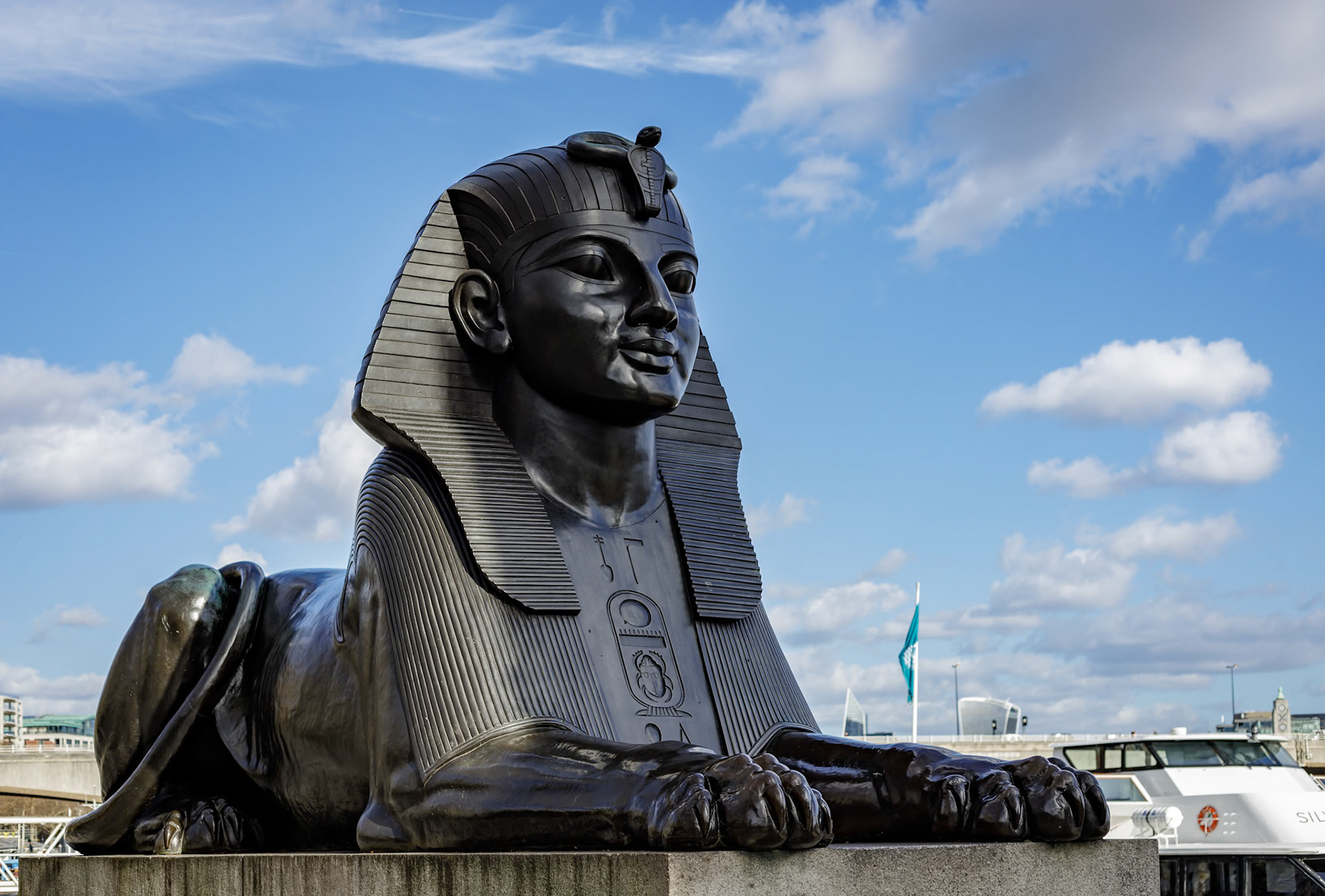 LONDON, UK - MARCH 11 : The Sphinx on the Embankment in London on March 11, 2019