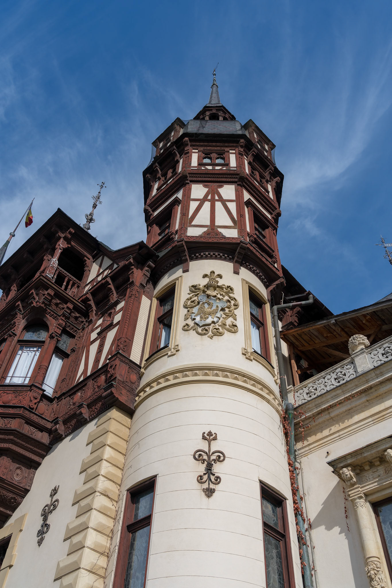 SINAIA, WALLACHIA/ROMANIA - SEPTEMBER 21 : Exterior view of Peles Castle in Sinaia Wallachia Romania on September 21, 2018