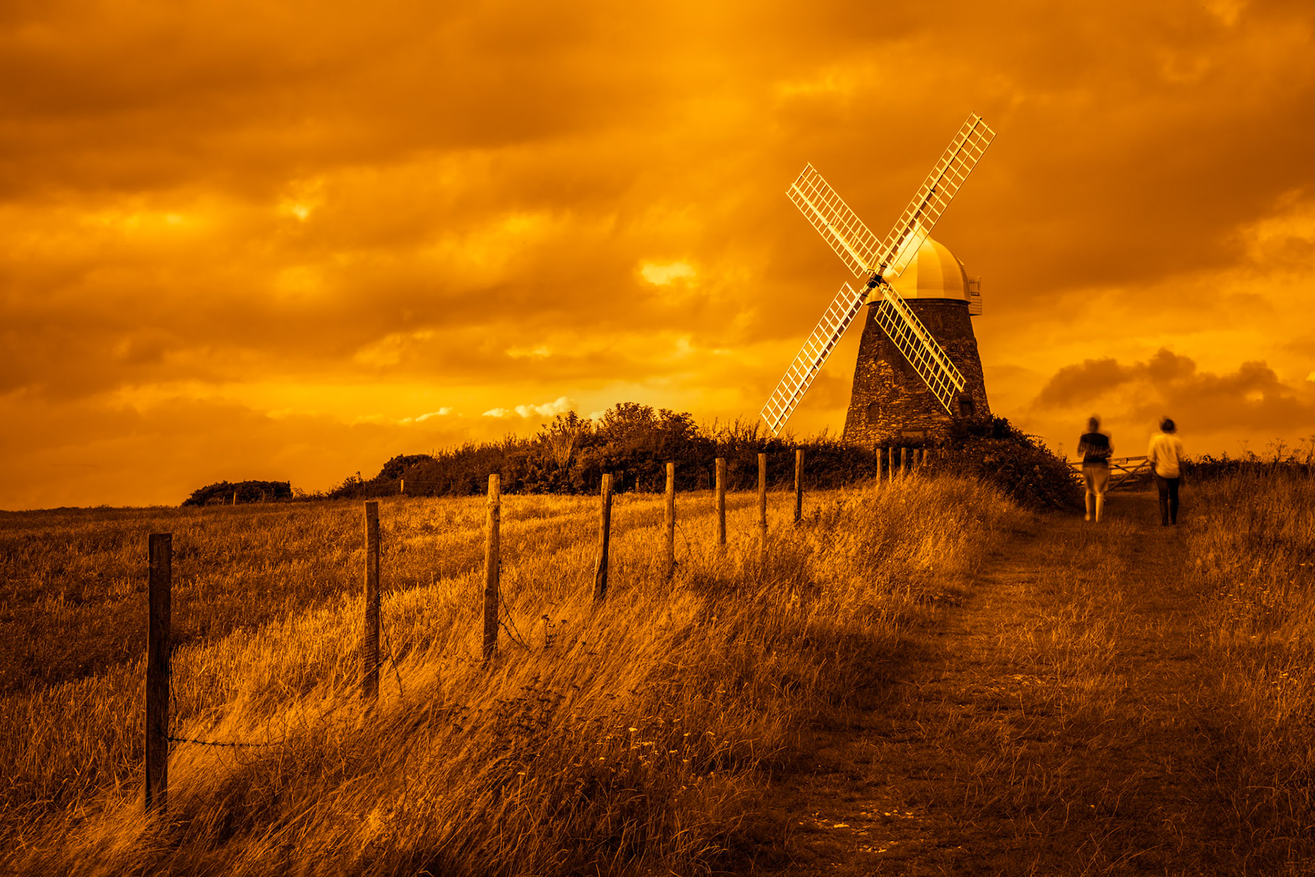 HALNAKER, SUSSEX/UK - SEPTEMBER 25 : View of Halnaker Windmill in Halnaker Sussex on September 25, 2011. Two unidentified people