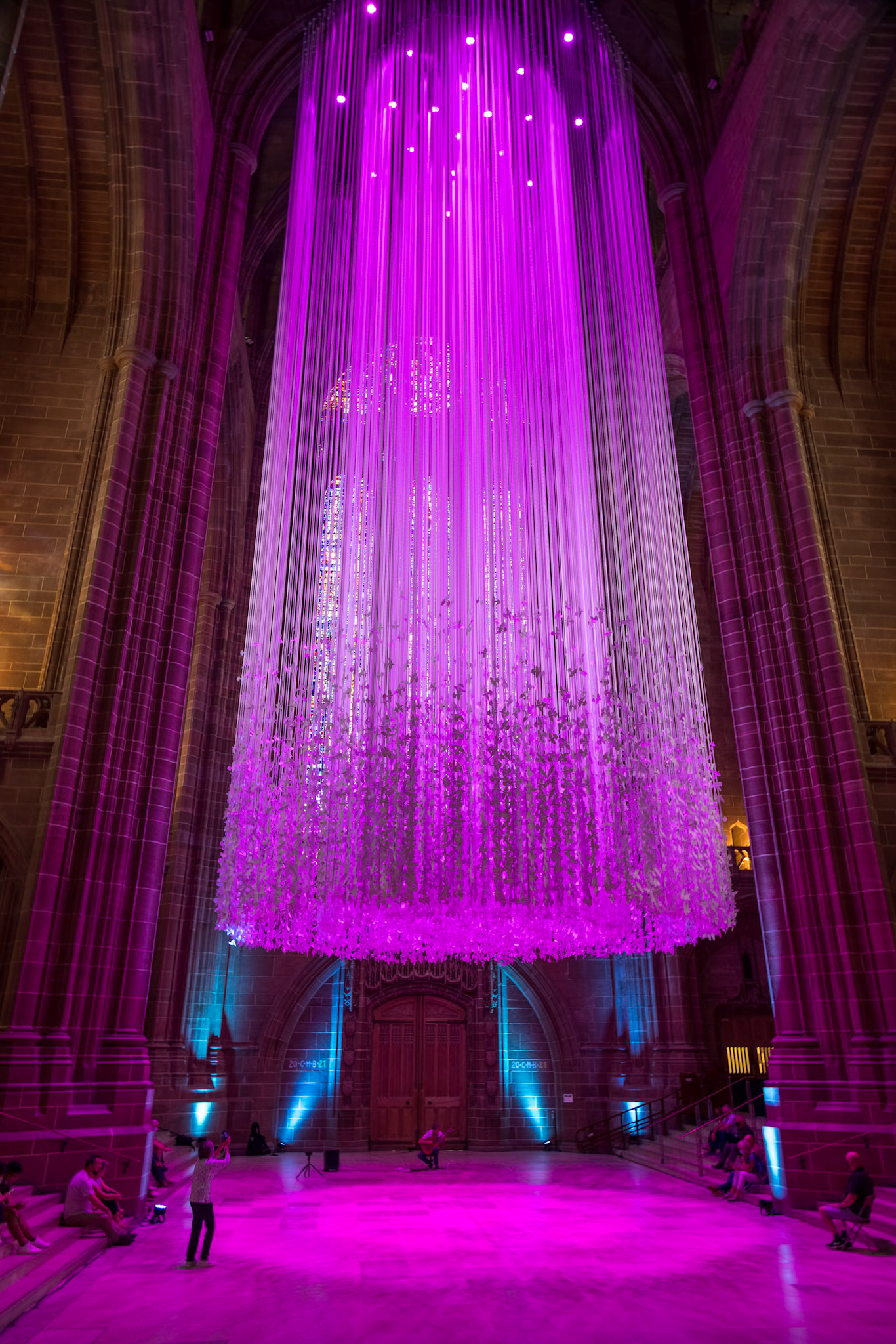 LIVERPOOL, UK - JULY 14 : Interior of Liverpool Metropolitan Cathedral, Liverpool, Merseyside, England, UK on July 14, 2021. Unidentified people