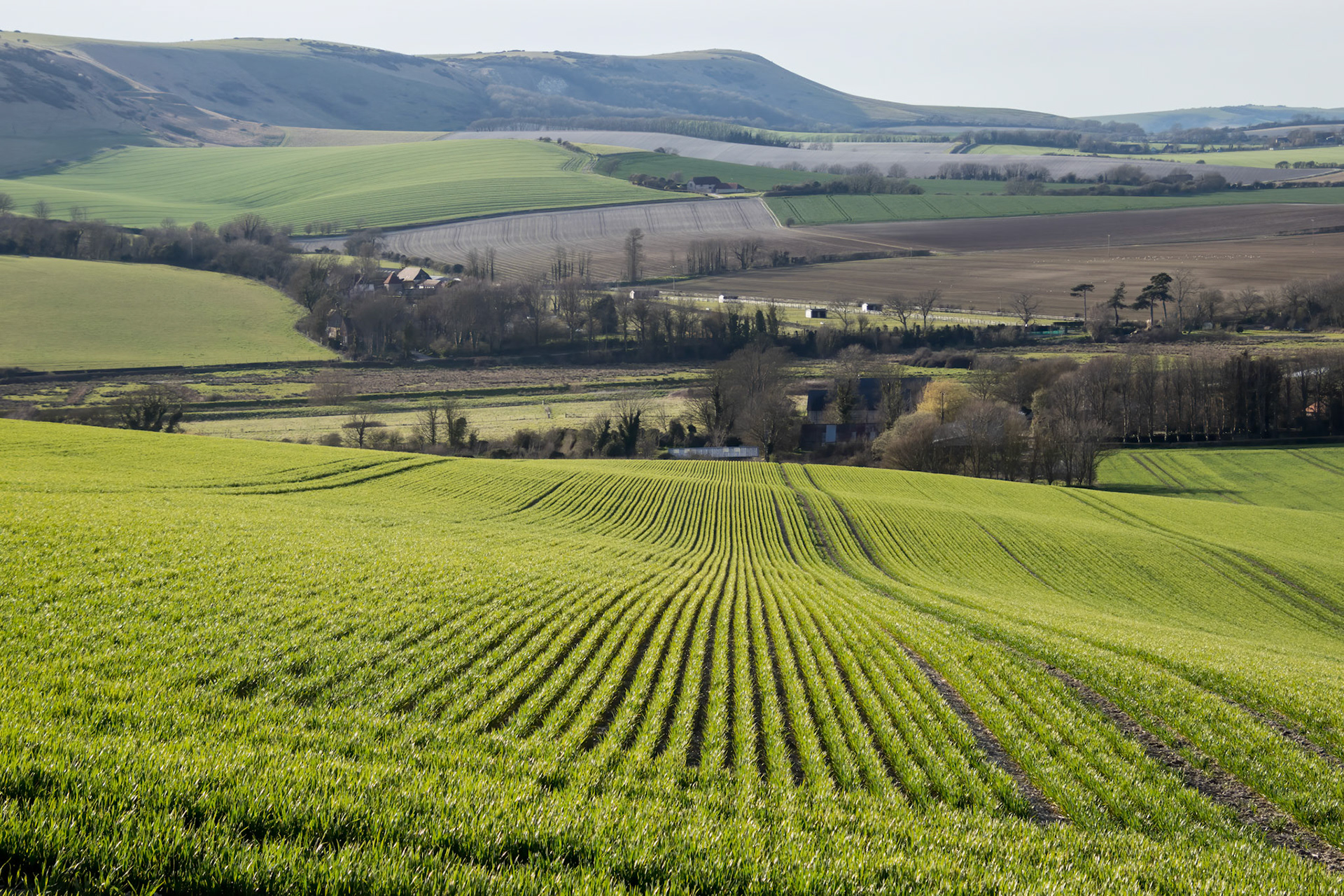 NEAR SEAFORD, SUSSEX/UK - APRIL 5 : View of  Farmland near Seaford in Sussex on April 5, 2018