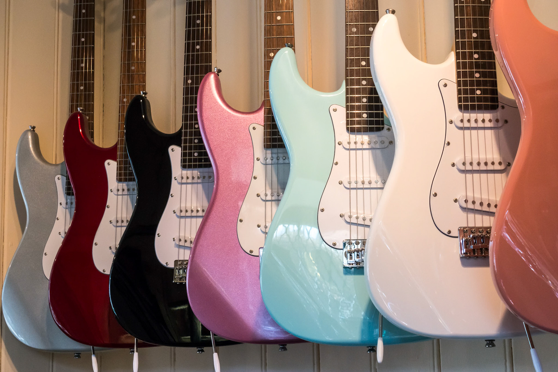 Electric Guitars on Display in a Music Shop