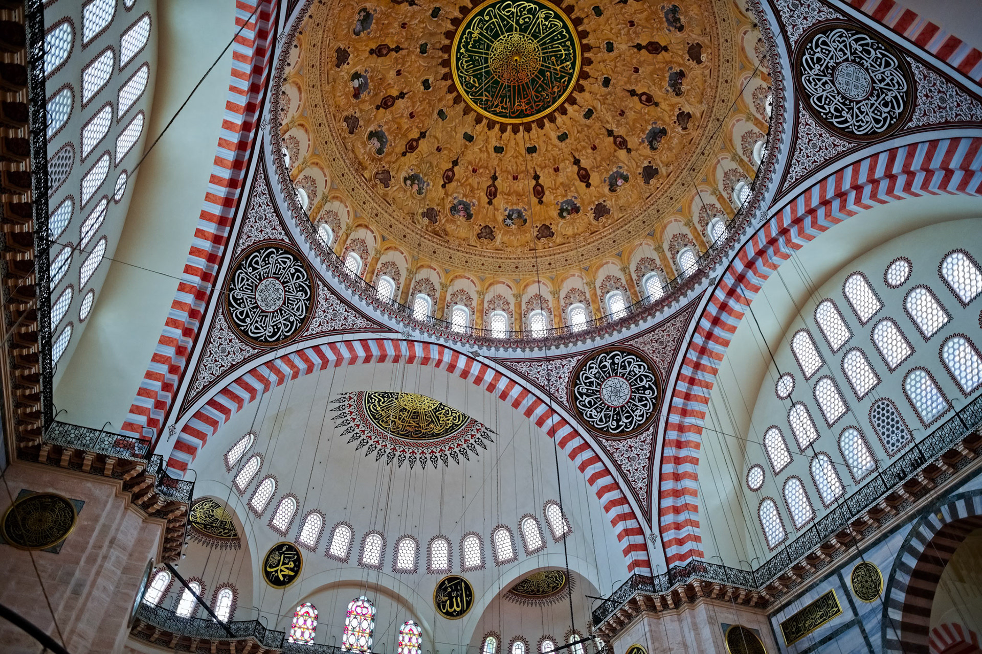 ISTANBUL, TURKEY - MAY 28 : Interior view of the Suleymaniye Mosque in Istanbul Turkey on May 28, 2018