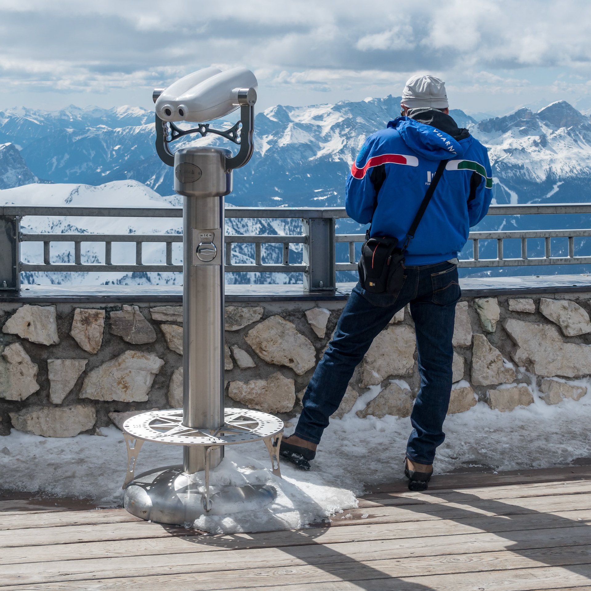 Man Looking at the View from Sass Pordoi in the Upper Part of Val di Fassa