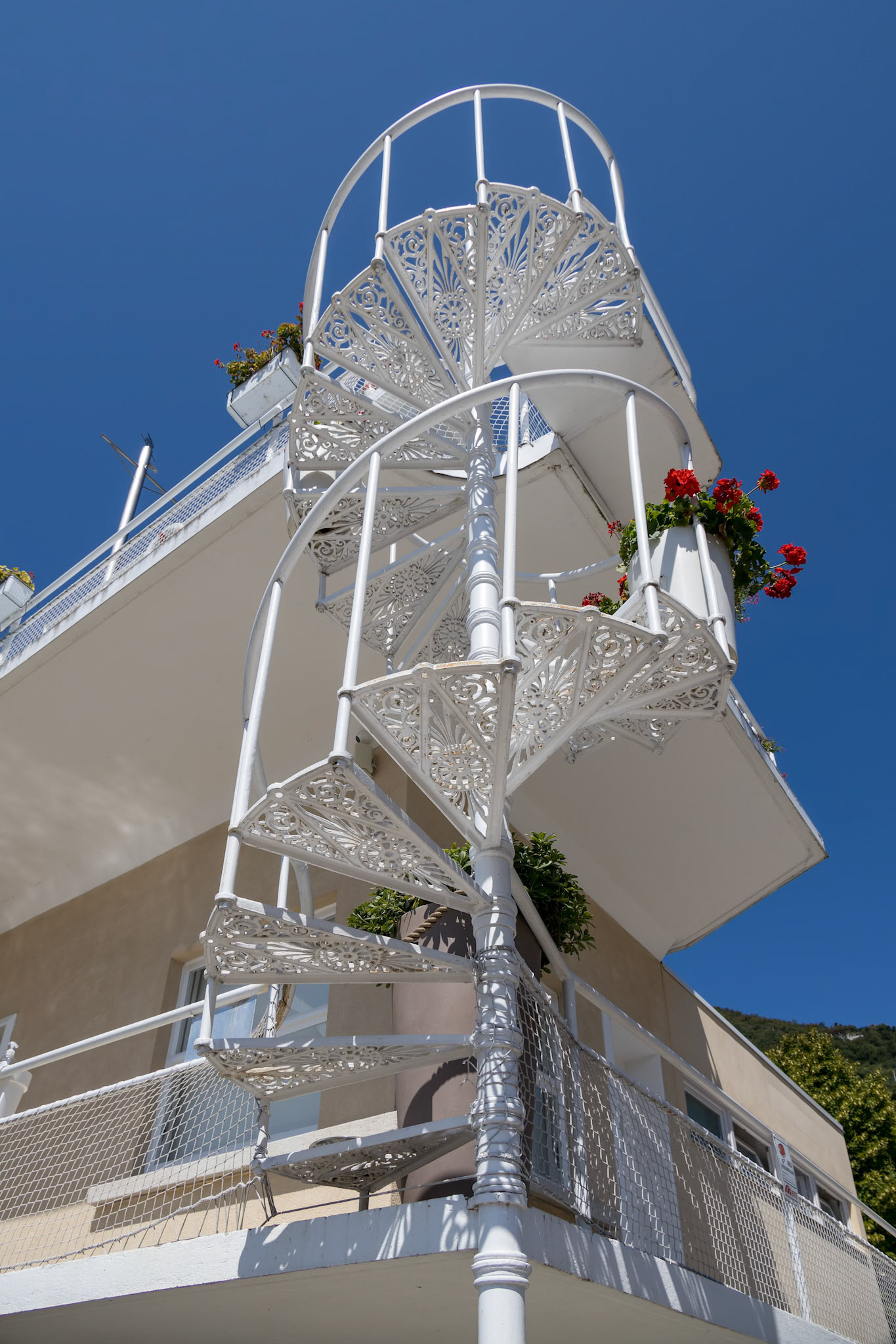LAKE ISEO,  LOMBARDY/ITALY - AUGUST 15 : Spiral staircase of a restaurant next to Lake Iseo in Lombardy on August 15, 2020