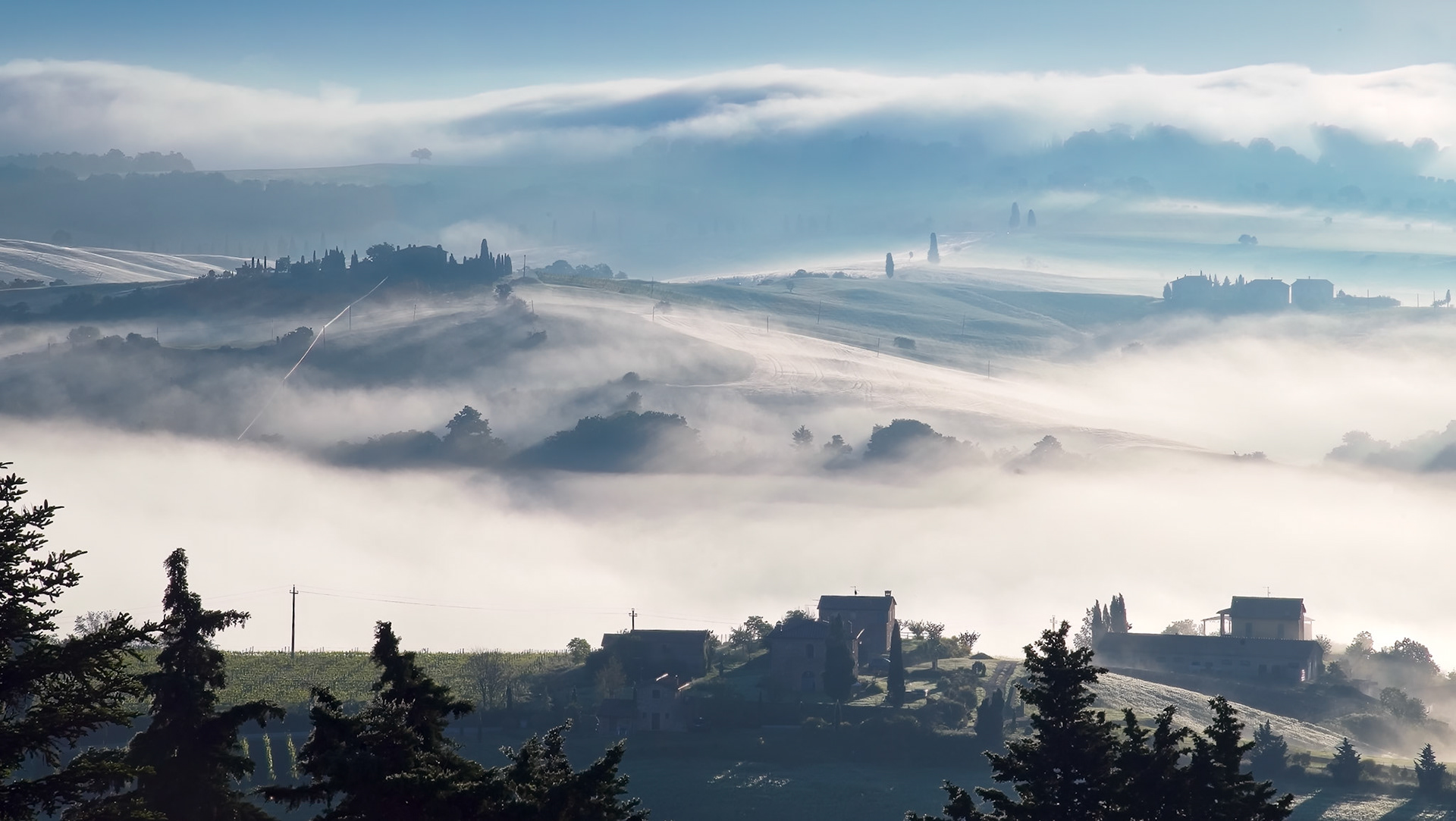 Misty morning in Val d'Orcia, Tuscany