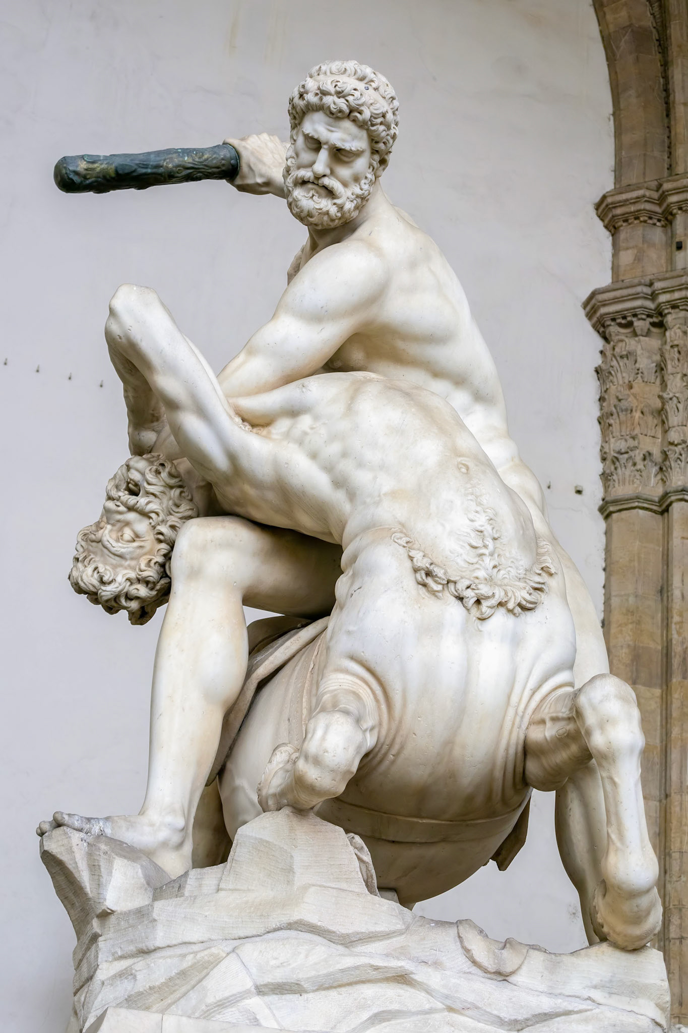 FLORENCE, TUSCANY/ITALY - OCTOBER 19 : Hercules and Nessus statue at Loggia dei Lanzi, Piazza della Signoria, Florence on October 19, 2019