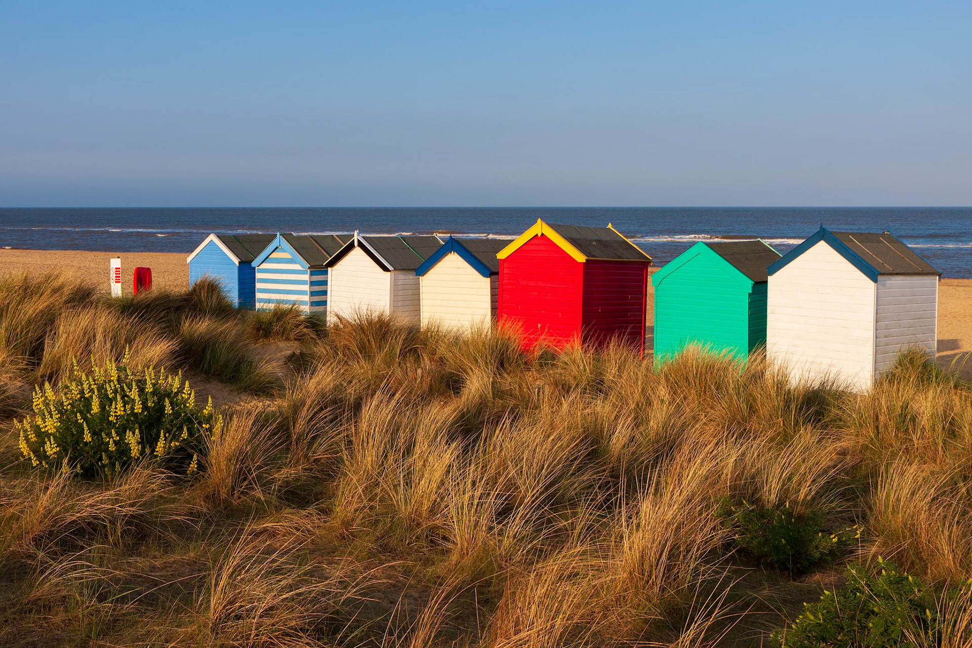 SOUTHWOLD, SUFFOLK, UK - MAY 31 : Colourful Beach huts in Southwold Suffolk on May 31, 2010