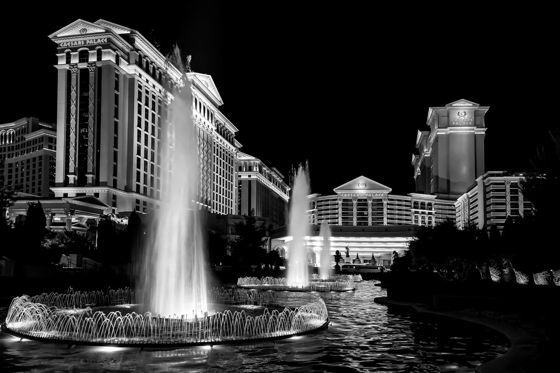 Caesar's Palace Illuminated at Nightime