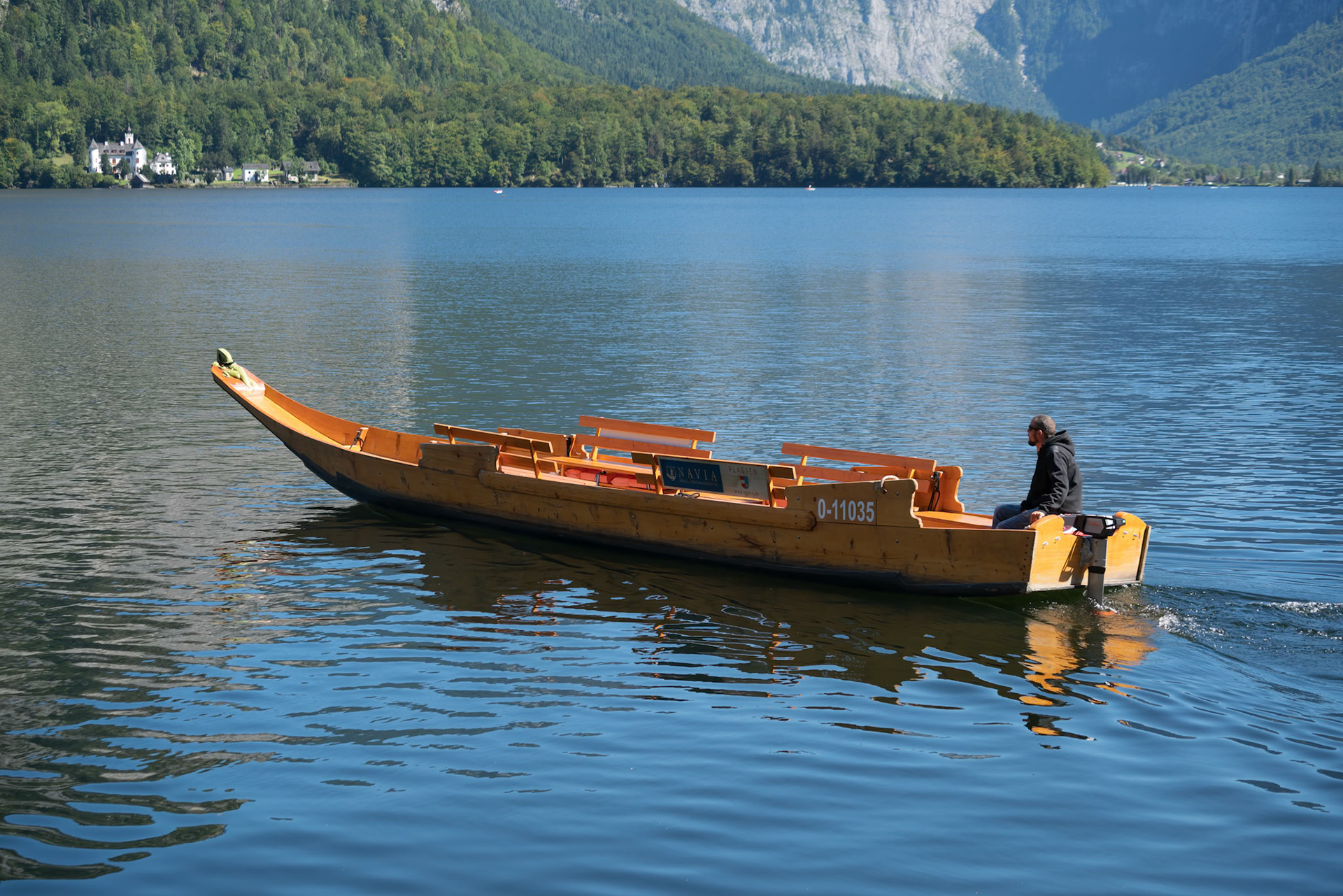 Traditional Flat Bottomed Boat on Lake Hallstatt