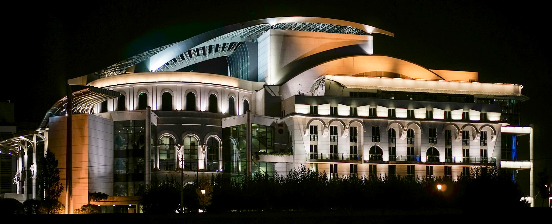 National Theatre Illuminated at Night in Budapest