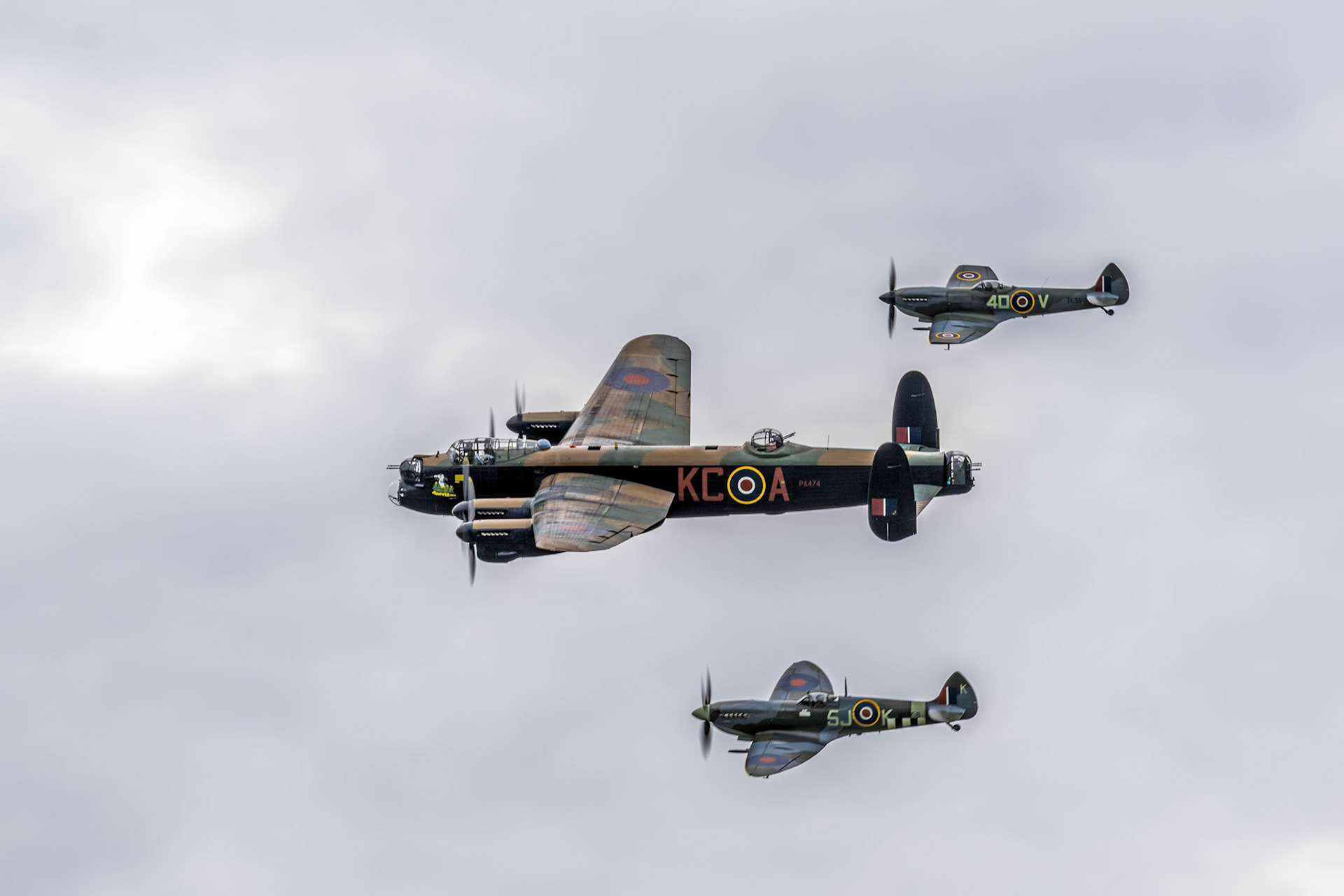 Avro Lancaster Flanked by Two Spitfires