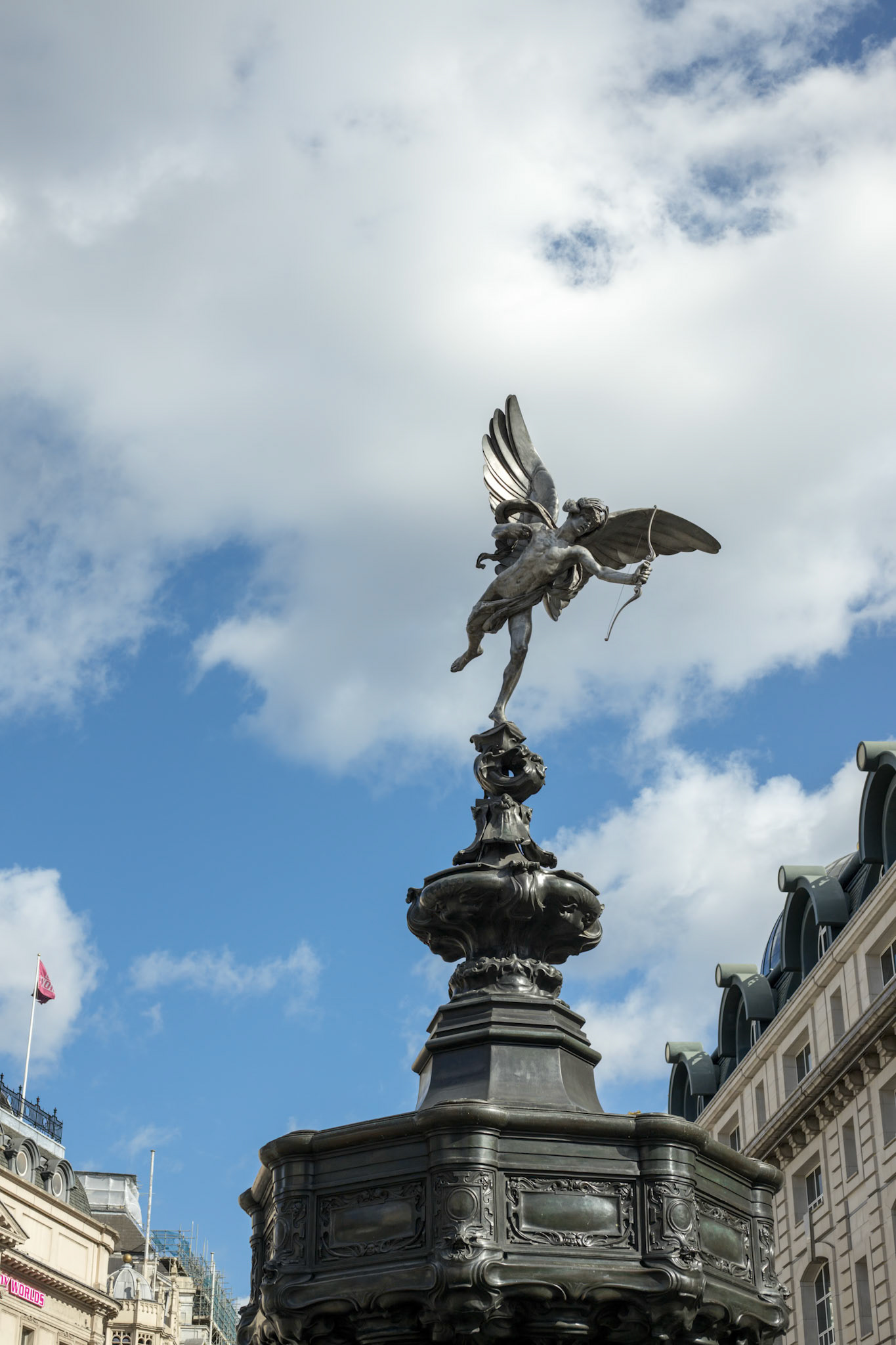 LONDON, UK - MARCH 11 : Statue of Eros in Piccadilly Circus in London on March 11, 2019