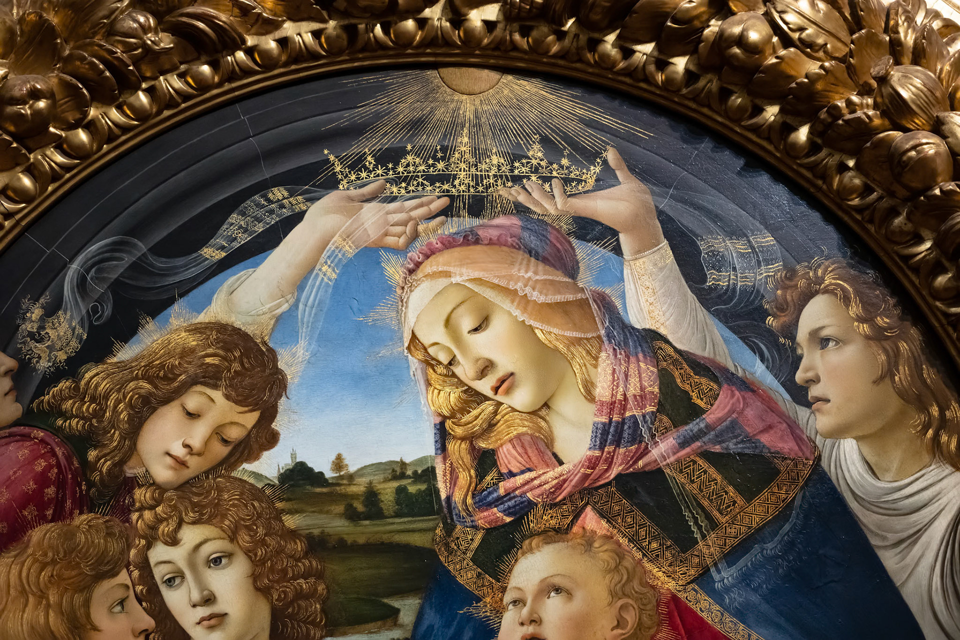 FLORENCE, TUSCANY/ITALY - OCTOBER 19 : Madonna of the Magnificat painting in the Uffizi gallery in Florence on October 19, 2019