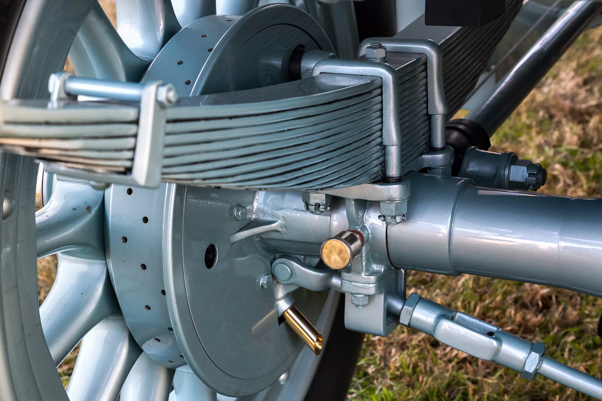 Close-up Rear Suspension and Brake Housing on Rolls Royce Silver Dawn 1908