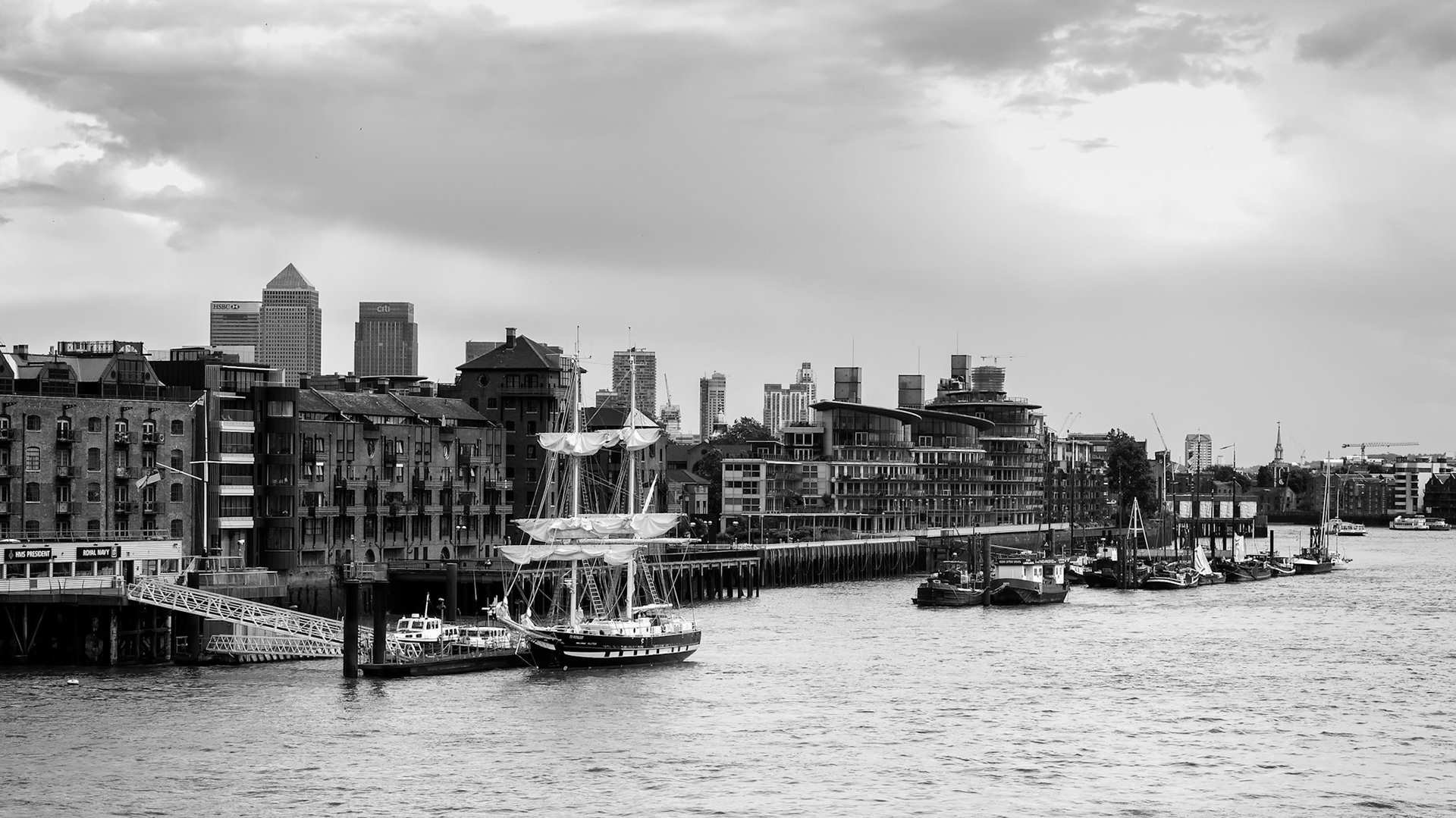 Sloop Moored on the North Bank of the River Thames