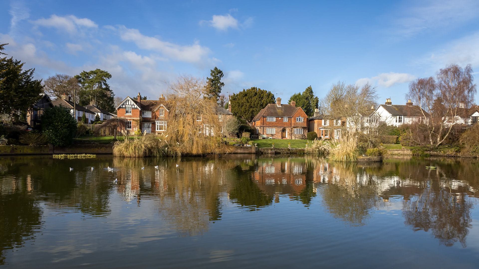 LINDFIELD, WEST SUSSEX, UK - FEBRUARY 01: View of the pond and surrounding buildings in Lindfield West Sussex on February 01, 2023