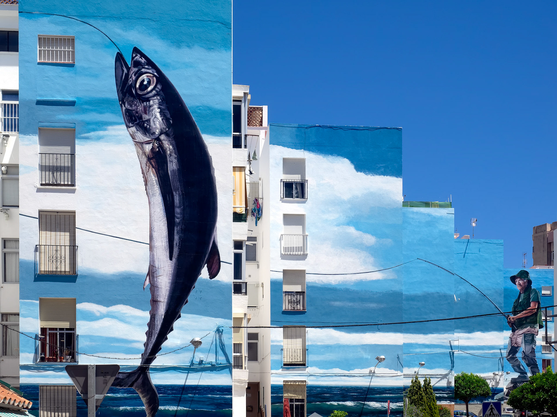ESTEPONA, ANDALUCIA/SPAIN - MAY 5 : Fishing Day mural by Jose Fernandez Rios in Estepona Spain on May 5, 2014