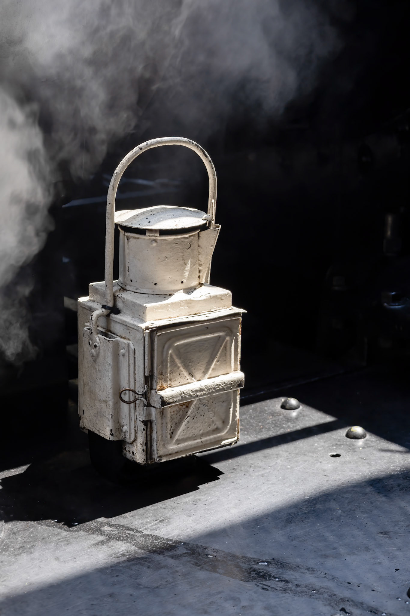 Boscarne, Cornwall, UK - June 13. Lamp on a steam train at Boscarne junction in Bodmin, Cornwall on June 13, 2023