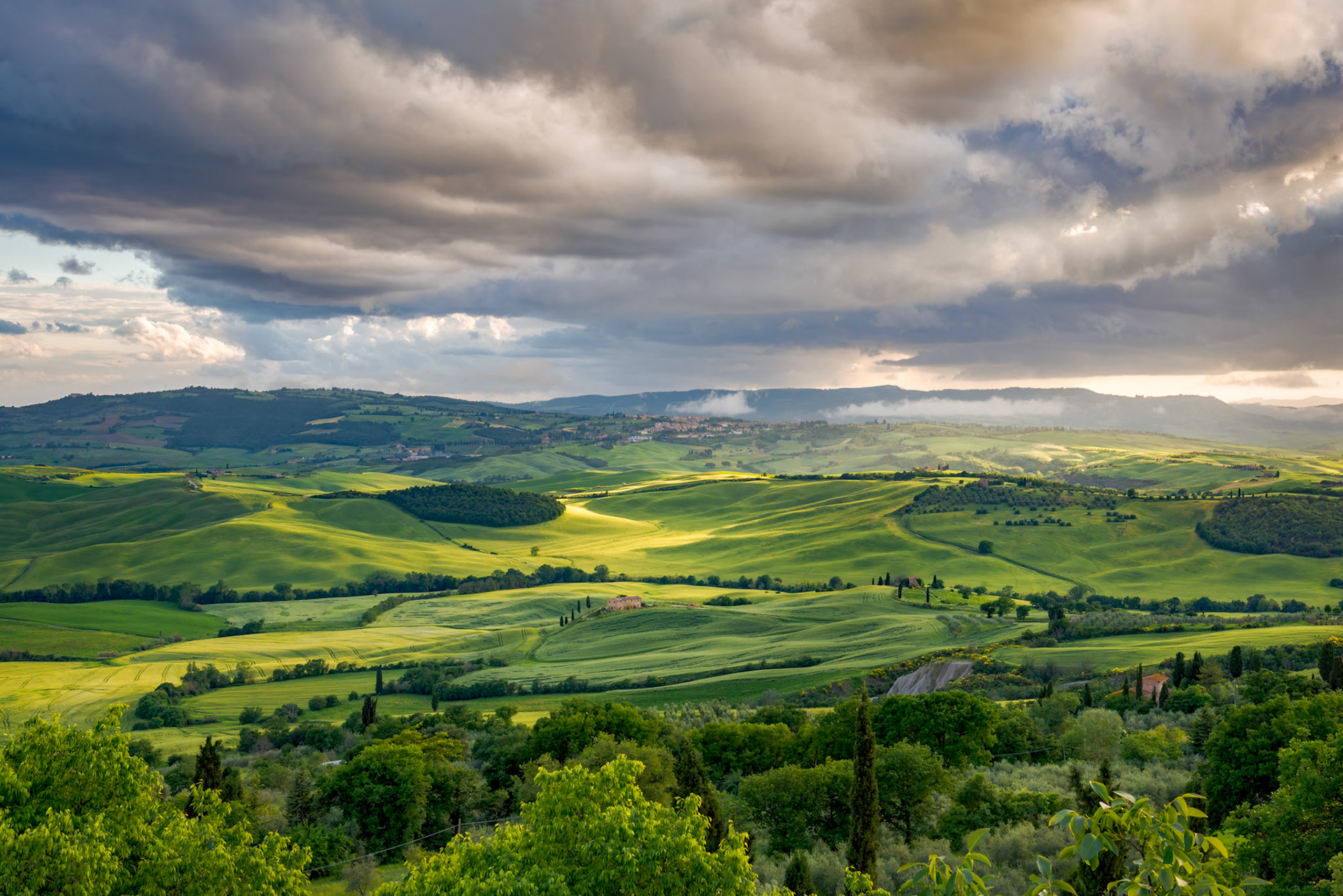 VAL D'ORCIA, TUSCANY, ITALY - MAY 17 : Stormy sunset in Val d'Orcia,  Tuscany on May 17, 2013