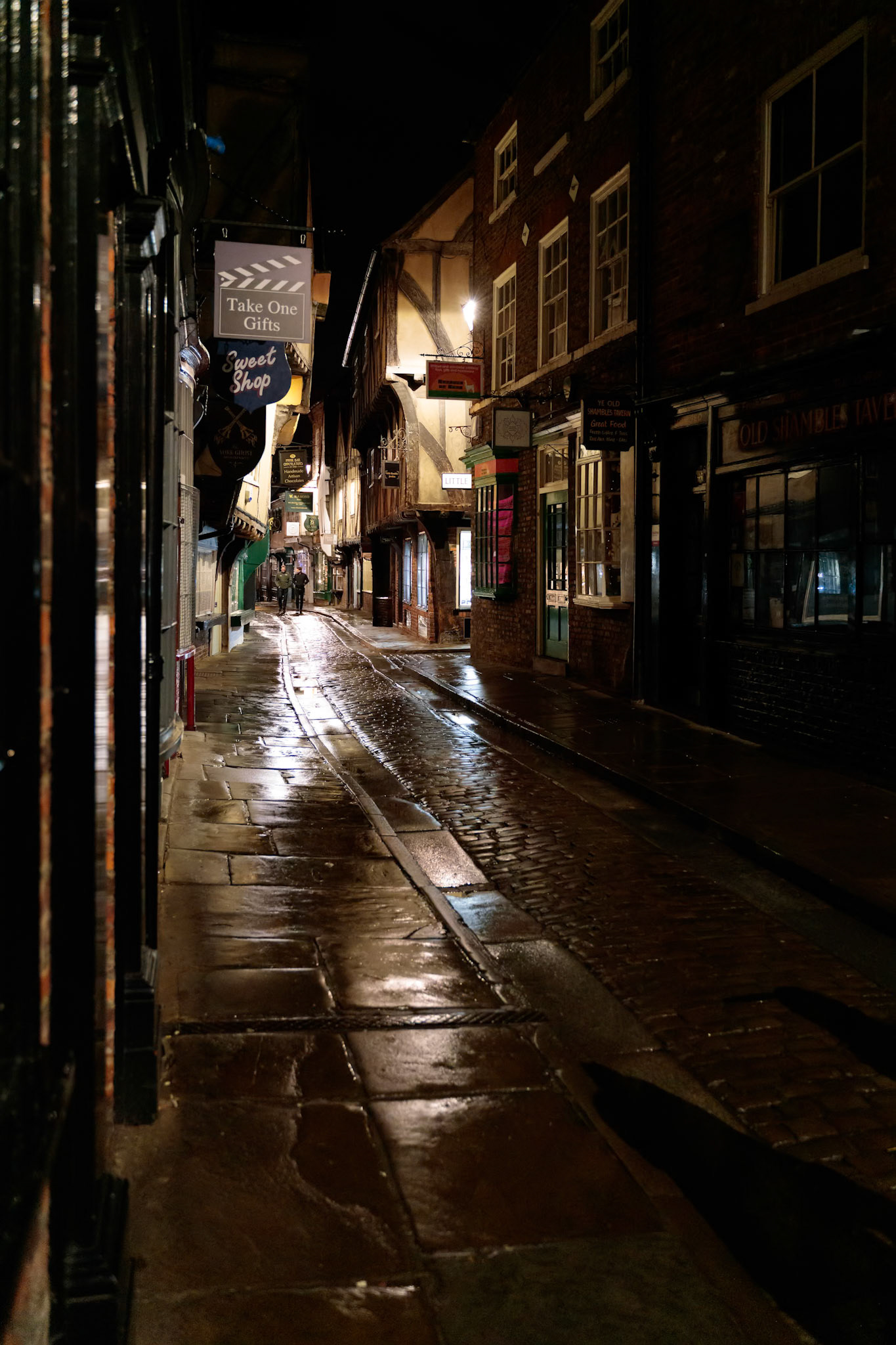YORK, NORTH YORKSHIRE/UK - FEBRUARY 19 : View of buildings and architecture in the Shambles area of  York, North Yorkshire on February 19, 2020. Two unidentified people