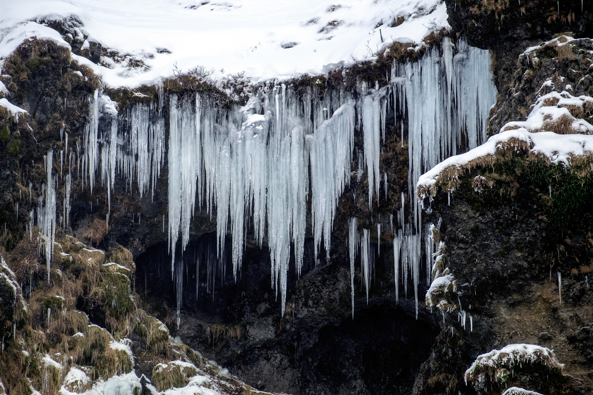 View of Skogafoss Waterfall in Winter