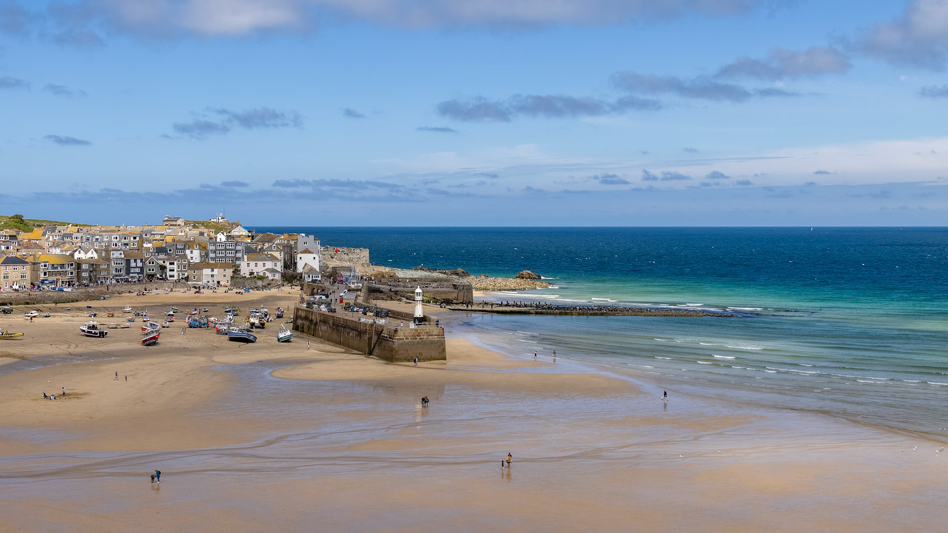 ST IVES, CORNWALL, UK - MAY 13 : View of boats at St Ives, Cornwall on May 13, 2021. Unidentified people