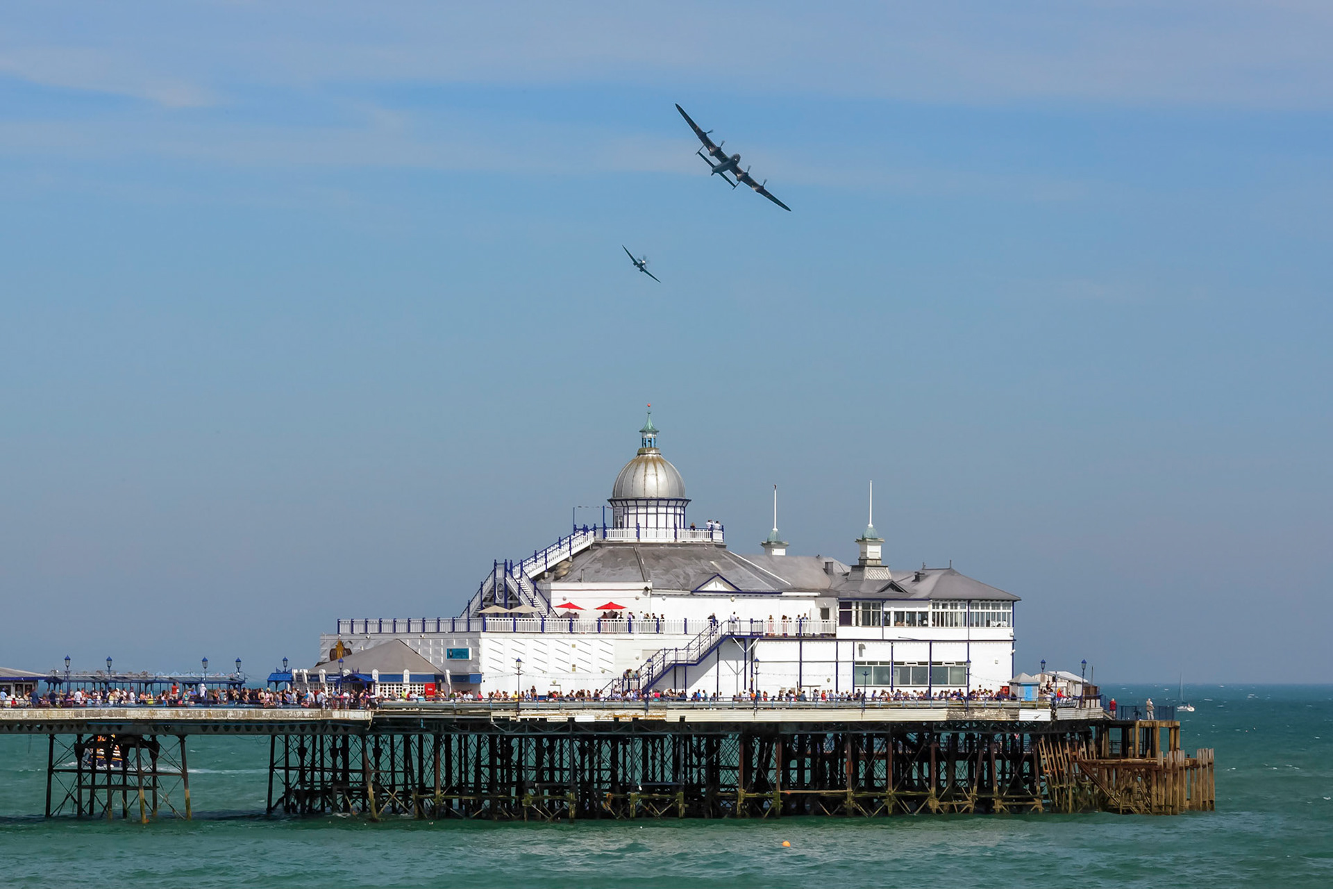 Avro Lancaster and Spitfire MK1 Flying over Eastbourne Pier