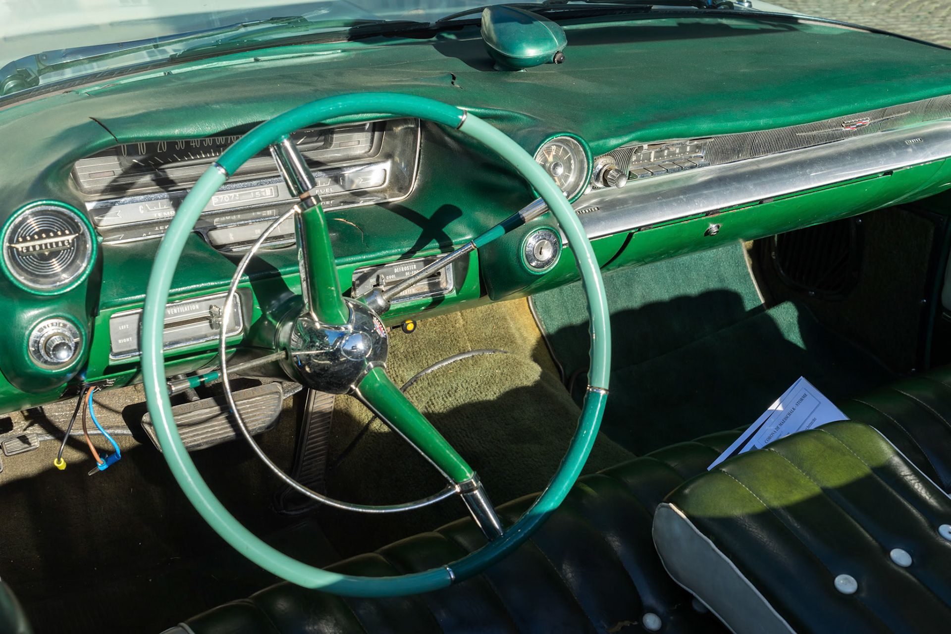 Interior of a Cadillac Wedding Car in Market Square Bruge