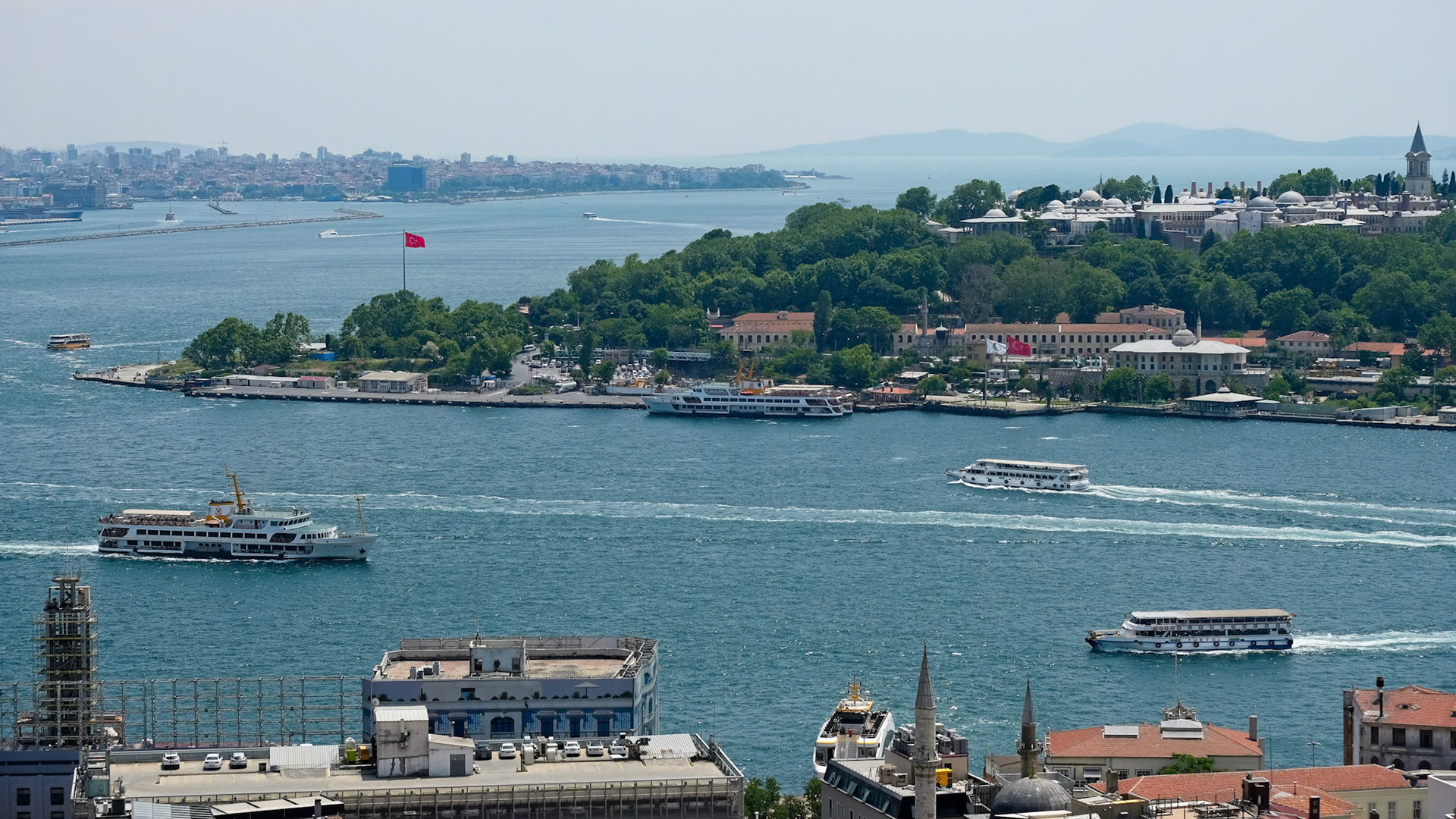 ISTANBUL, TURKEY - MAY 24 : View of buildings along the Bosphorus in Istanbul Turkey on May 24, 2018