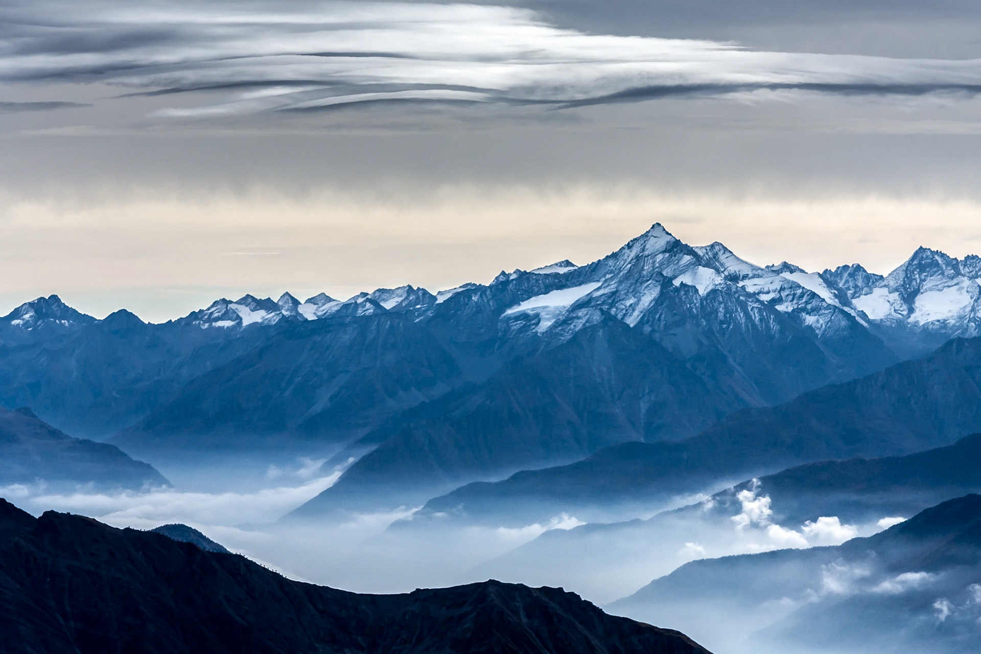 View from Monte Bianco (Mont Blanc) Valle d'Aosta Italy