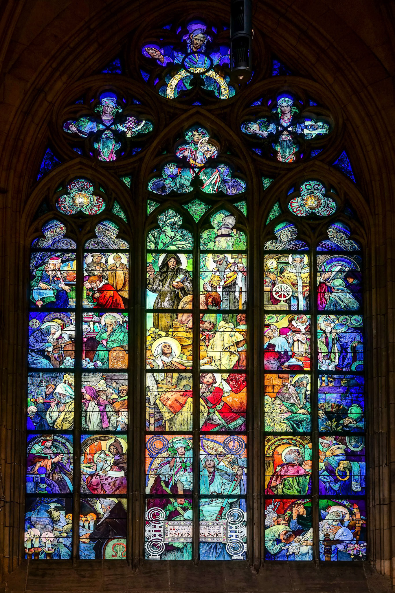 Alphonse Mucha Stained Glass Window in St Vitus Cathedral in Prague