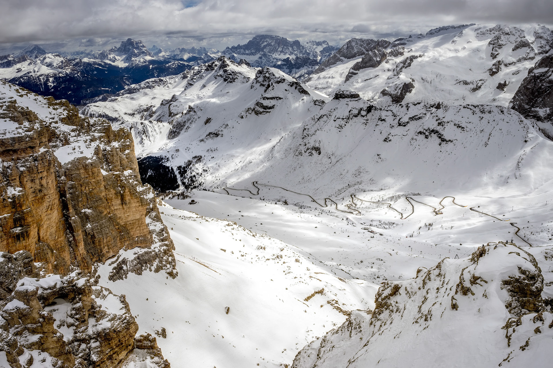 View from Sass Pordoi in the Upper Part of Val di Fassa