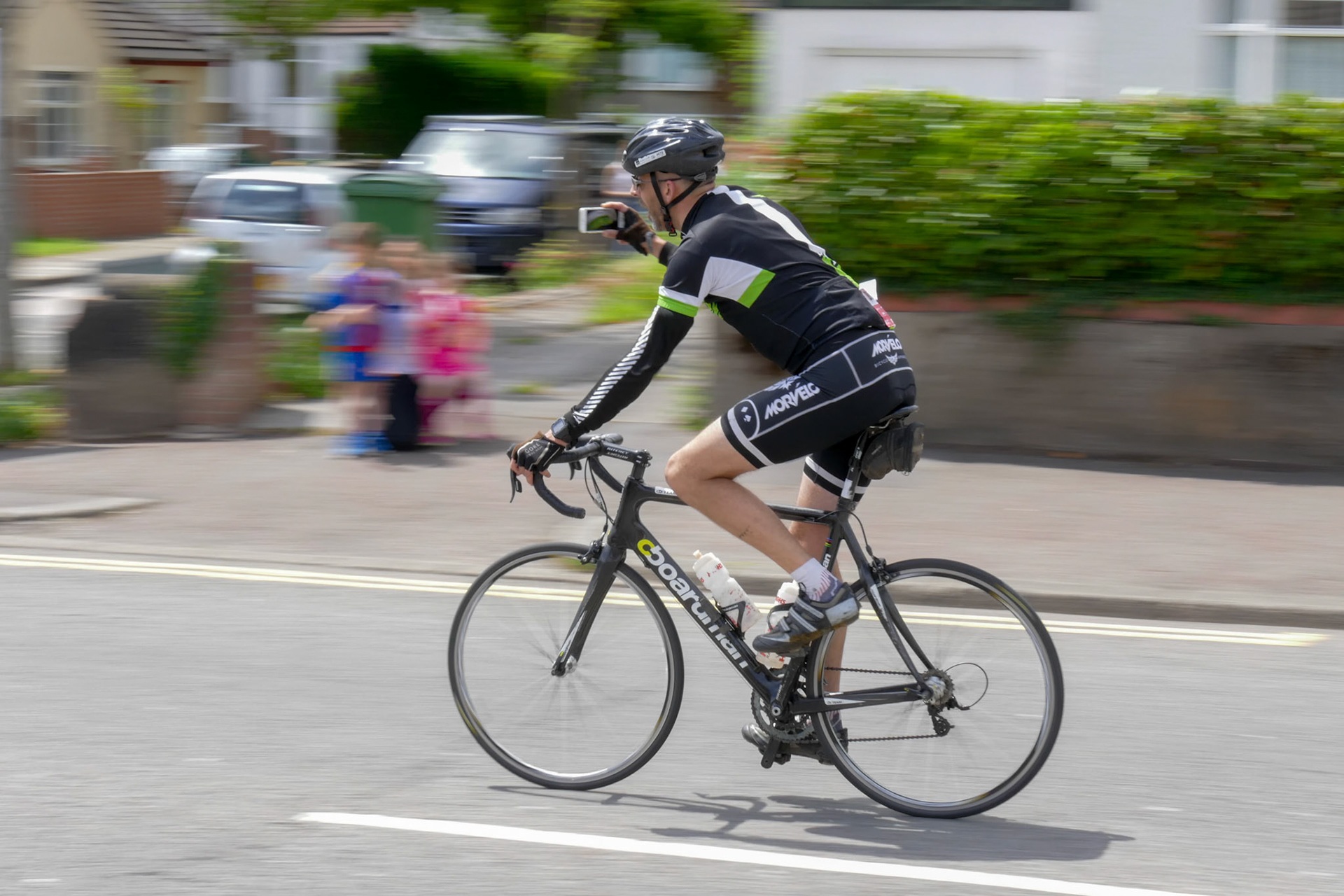 Cyclist Participating in the Velothon Cycling Event in Cardiff