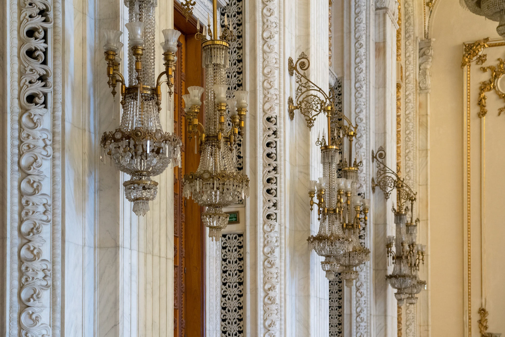 BUCHAREST/ROMANIA - SEPTEMBER 21 : Interior view of the Palace of the People building in Bucharest Romania on September 21, 2018