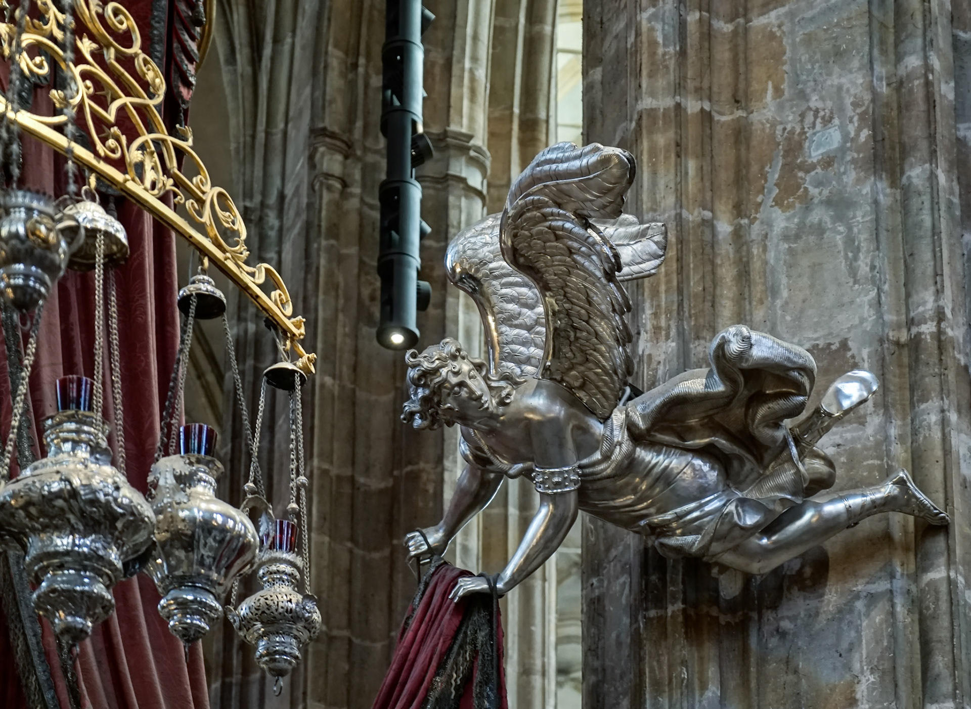 Detail of the Silver Tomb of St John of Nepomuk in St Vitus Cathedral