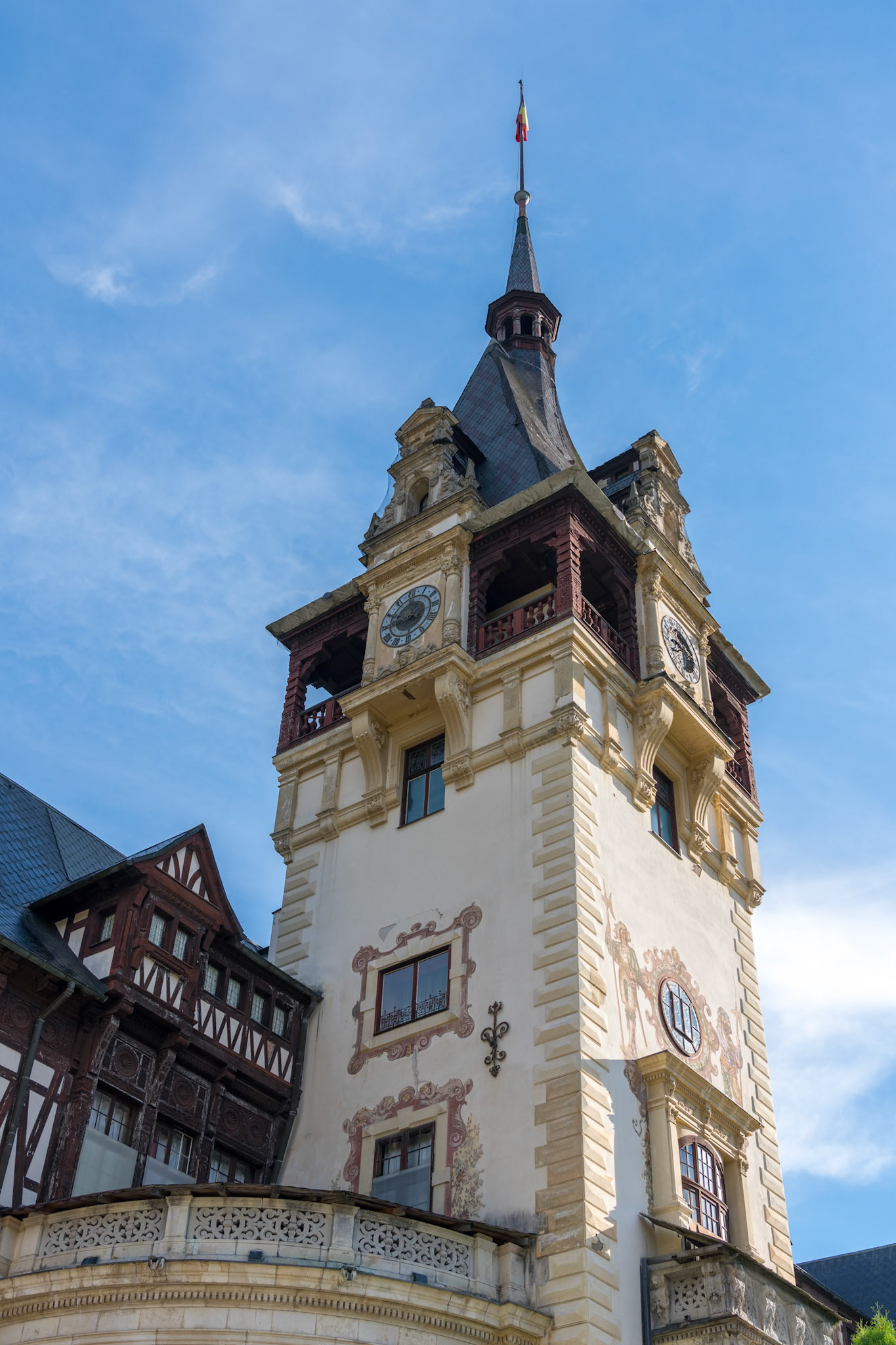 SINAIA, WALLACHIA/ROMANIA - SEPTEMBER 21 : Exterior view of Peles Castle in Sinaia Wallachia Romania on September 21, 2018