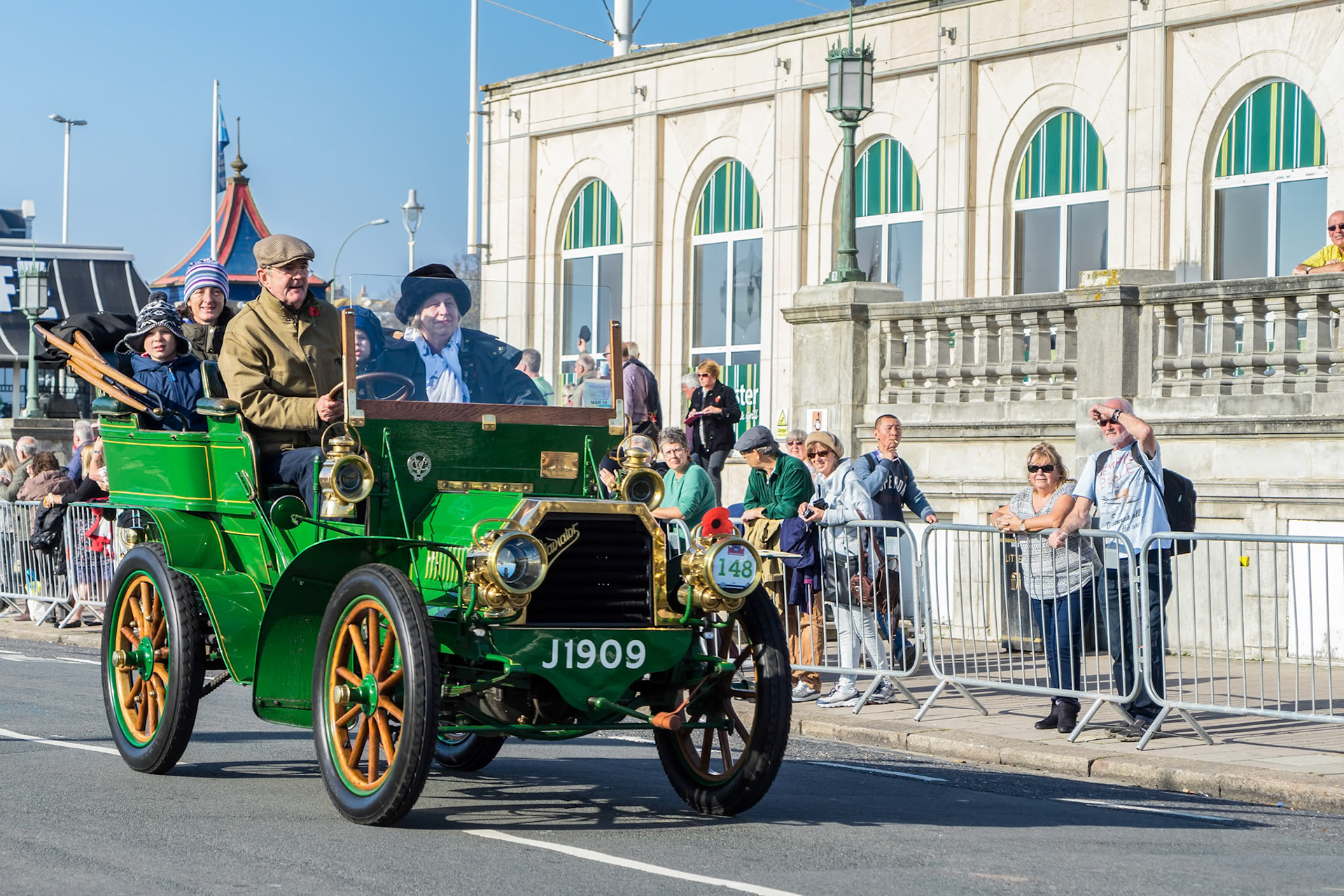 Car approaching the Finish Line of the London to Brighton Veteran Car Run