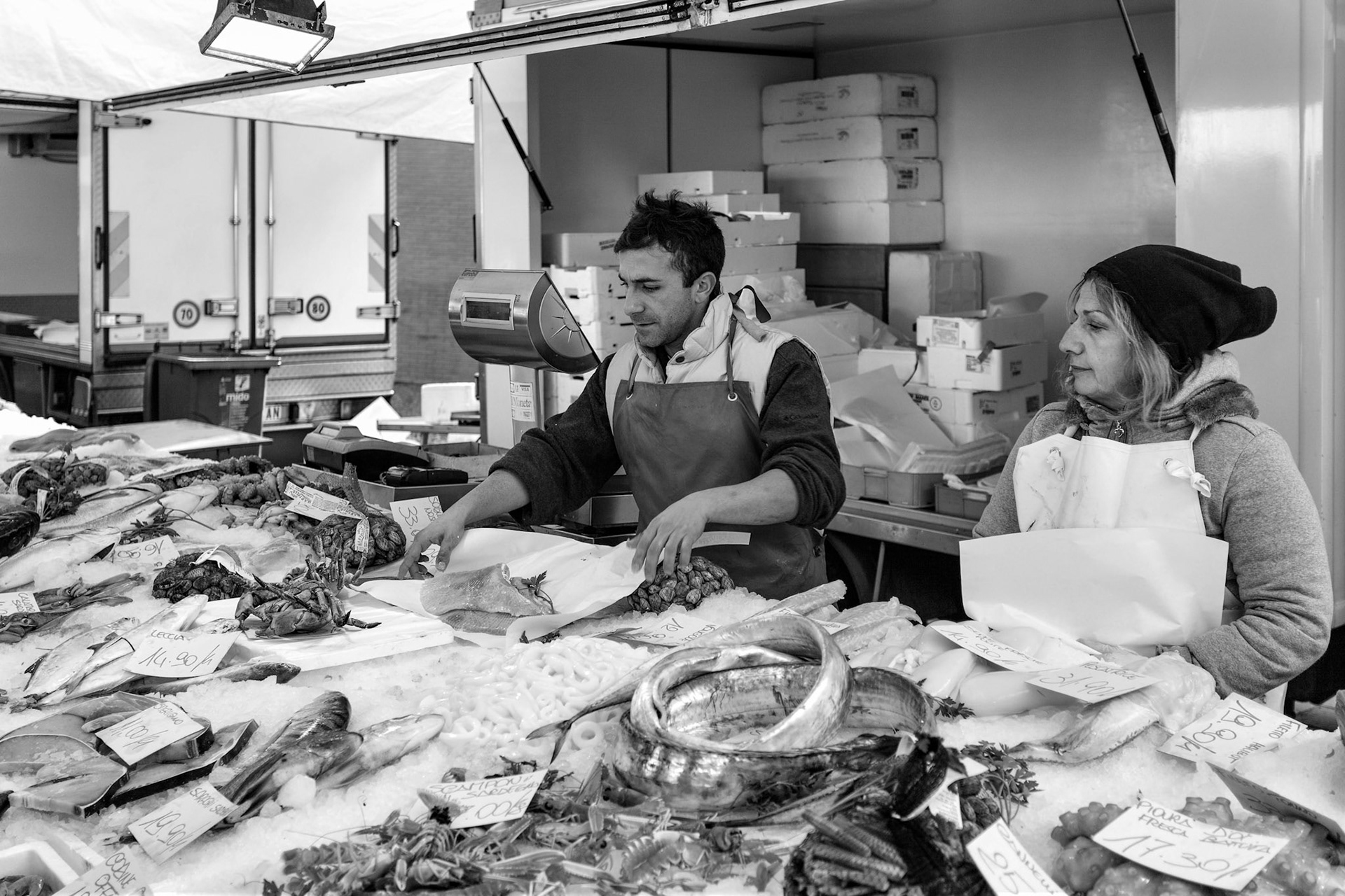 Fresh Fish Market Stall in Monza