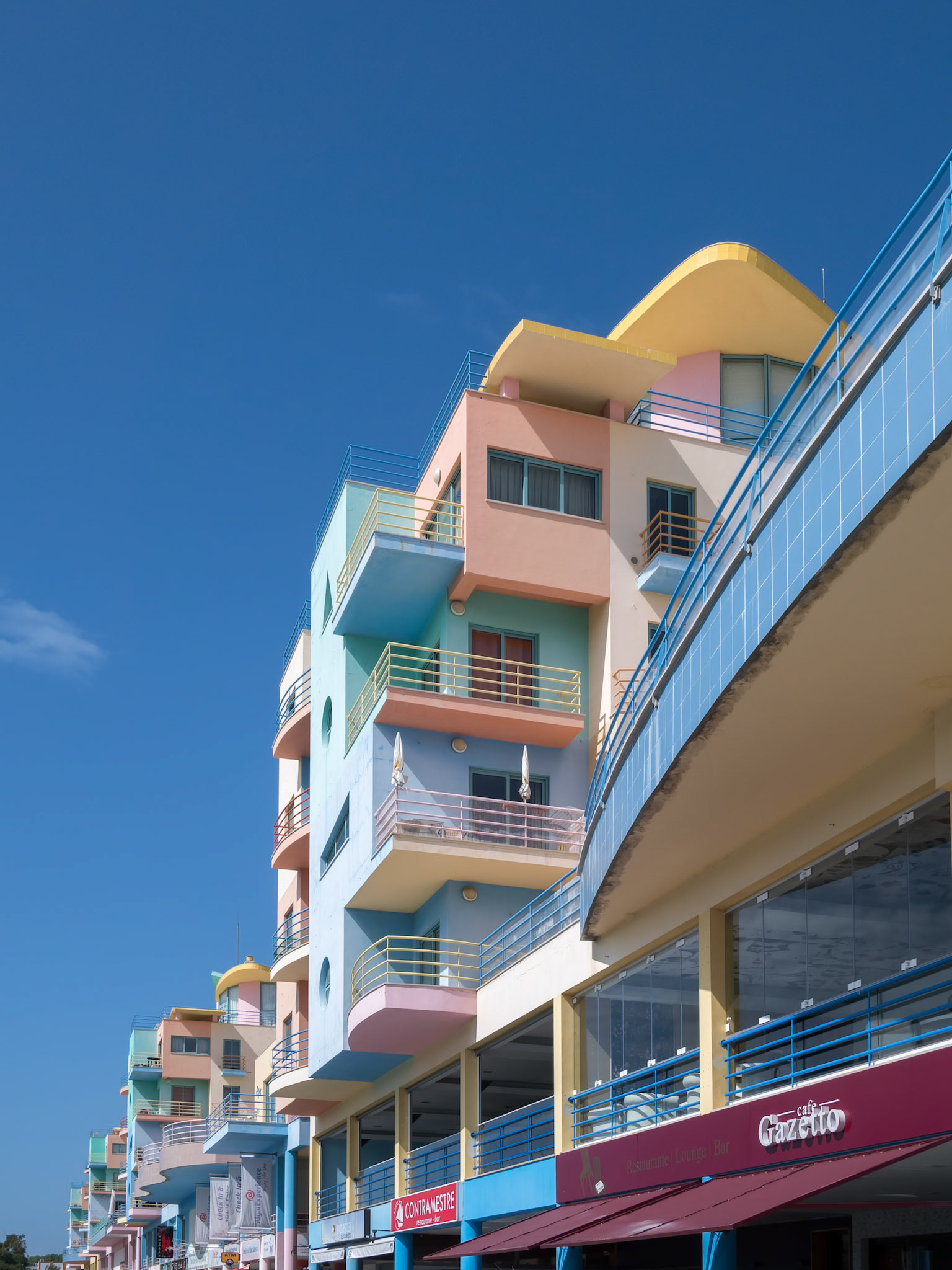 ALBUFEIRA, SOUTHERN ALGARVE/PORTUGAL - MARCH 10 : Colourful Buildings at the Marina in Albufeira Portugal on March 10, 2018