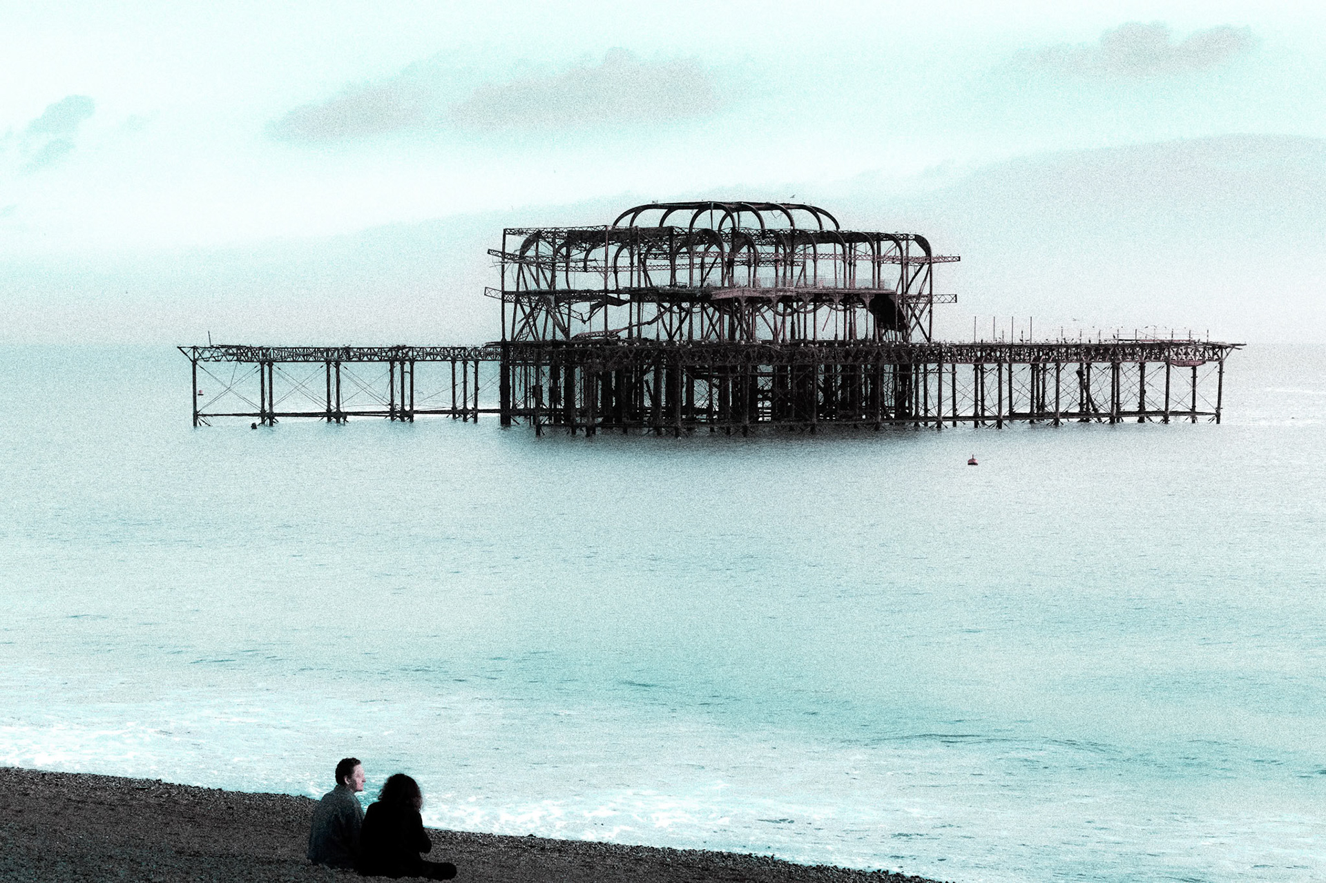 BRIGHTON, EAST SUSSEX/UK - JANUARY 26 : View of the derelict West Pier in Brighton East Sussex on January 26, 2018. Unidentified people