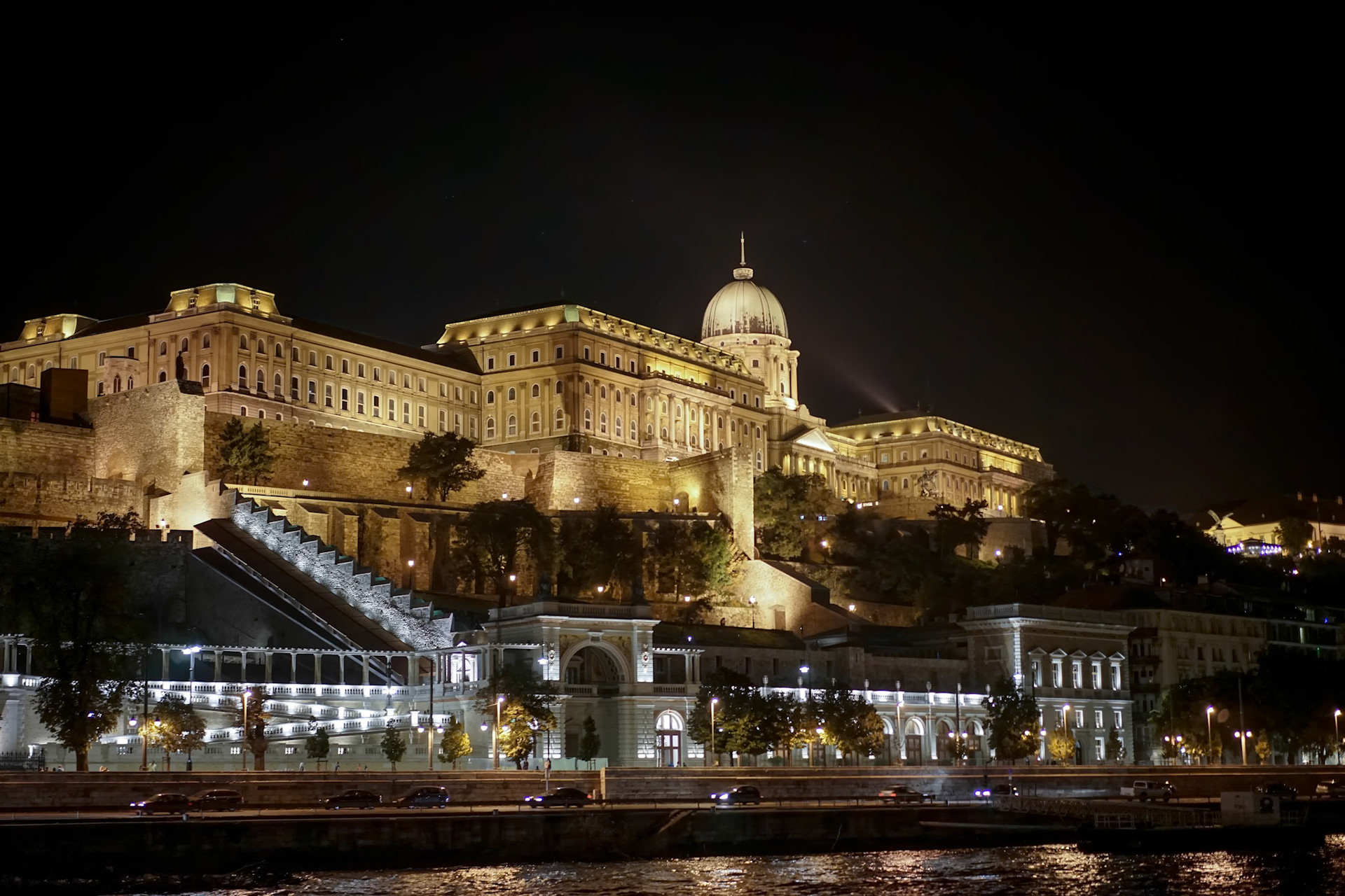 Buda Castle Illuminated at Night in Budapest